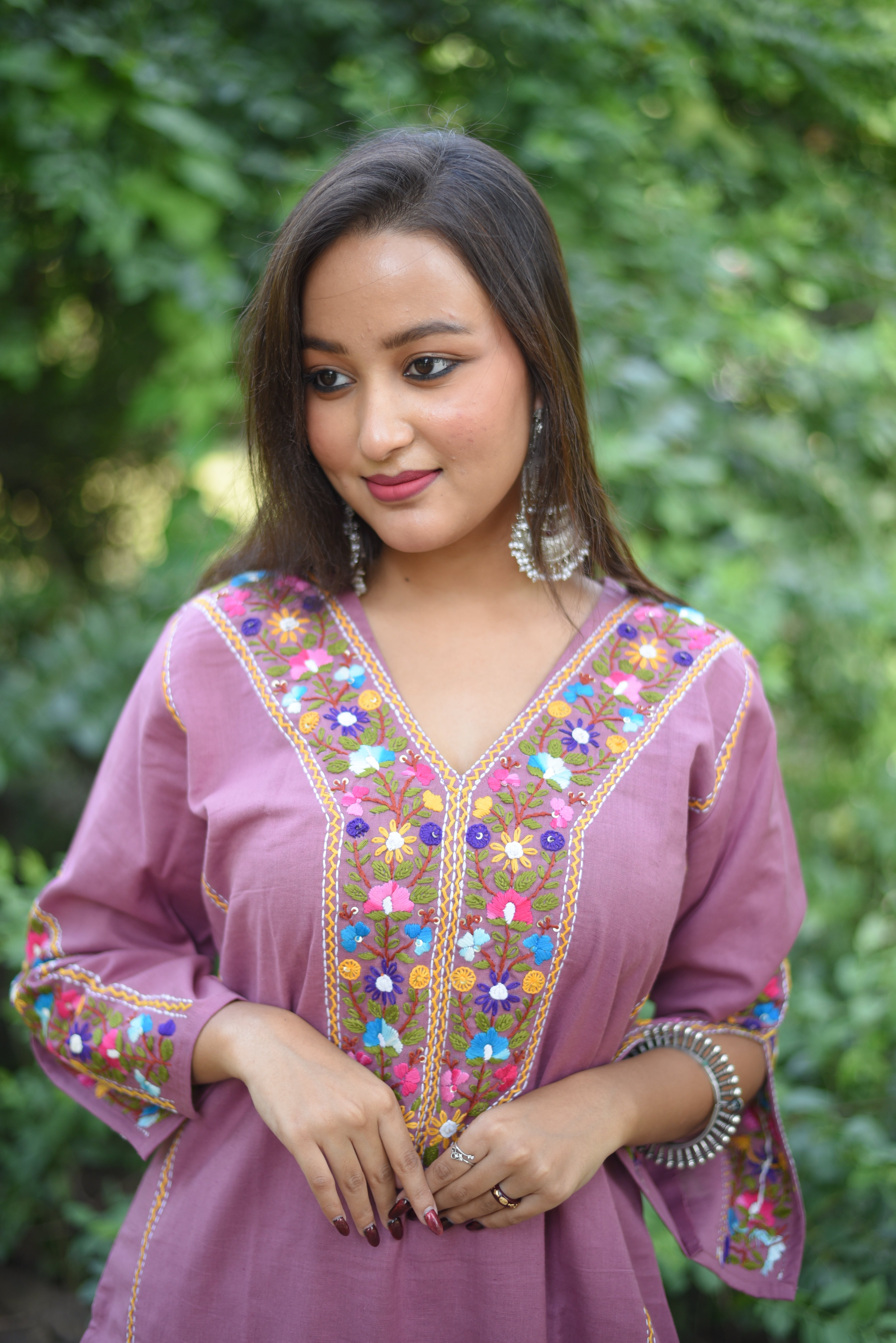 Pink Color Hand Embroidered Cotton Co-ord Sets