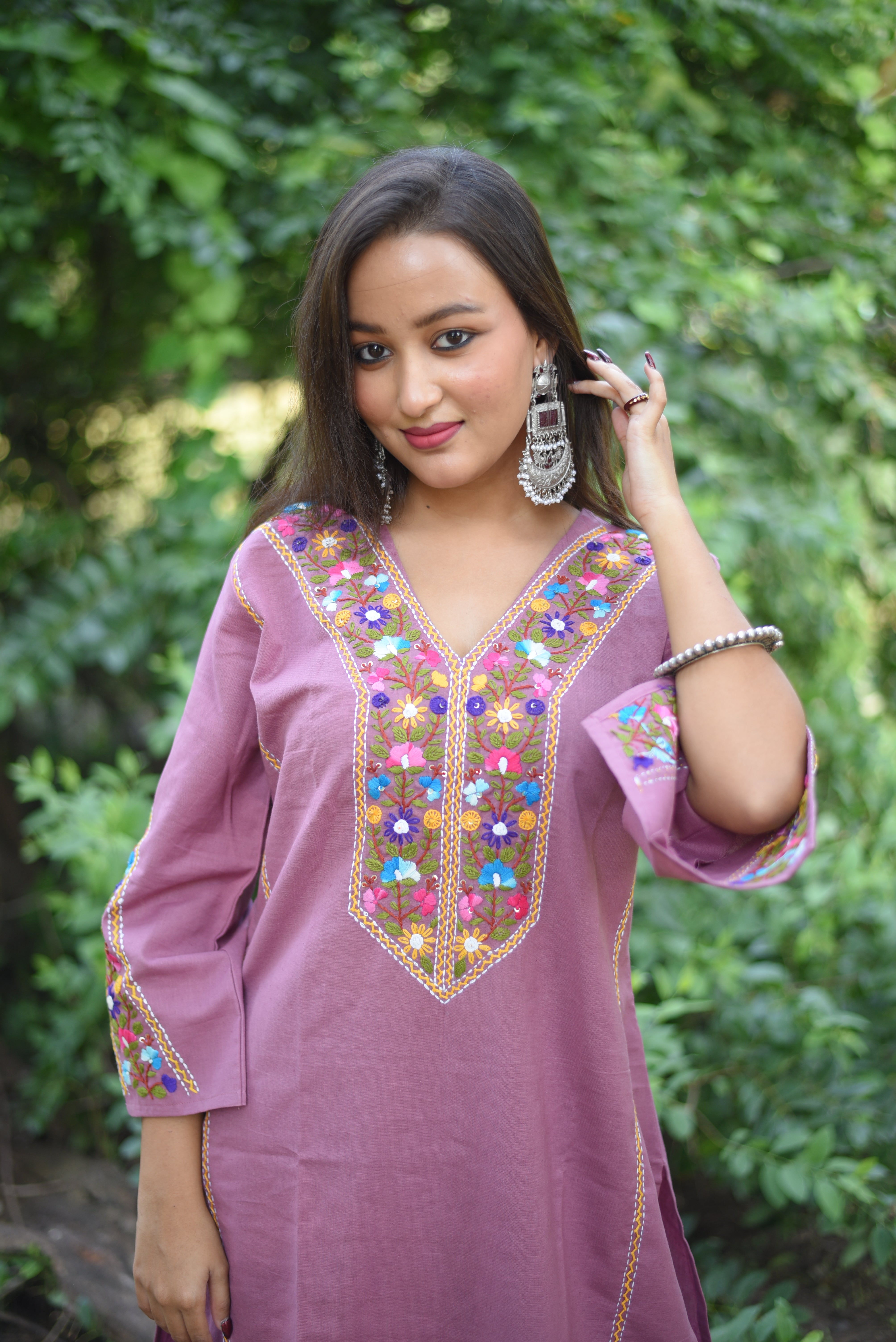 Pink Color Hand Embroidered Cotton Co-ord Sets