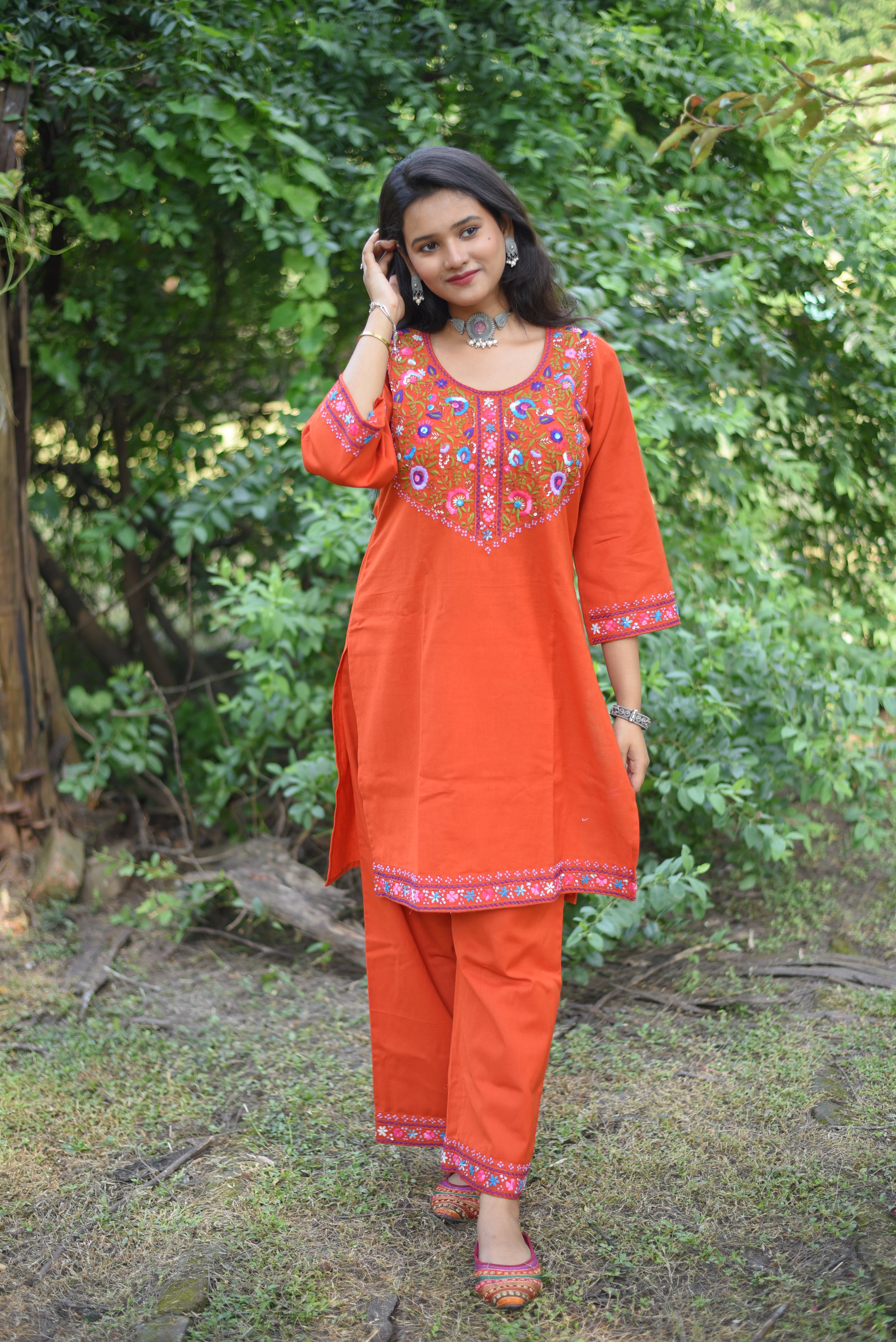 Rust Color Hand Embroidered Cotton Co-ordSets
