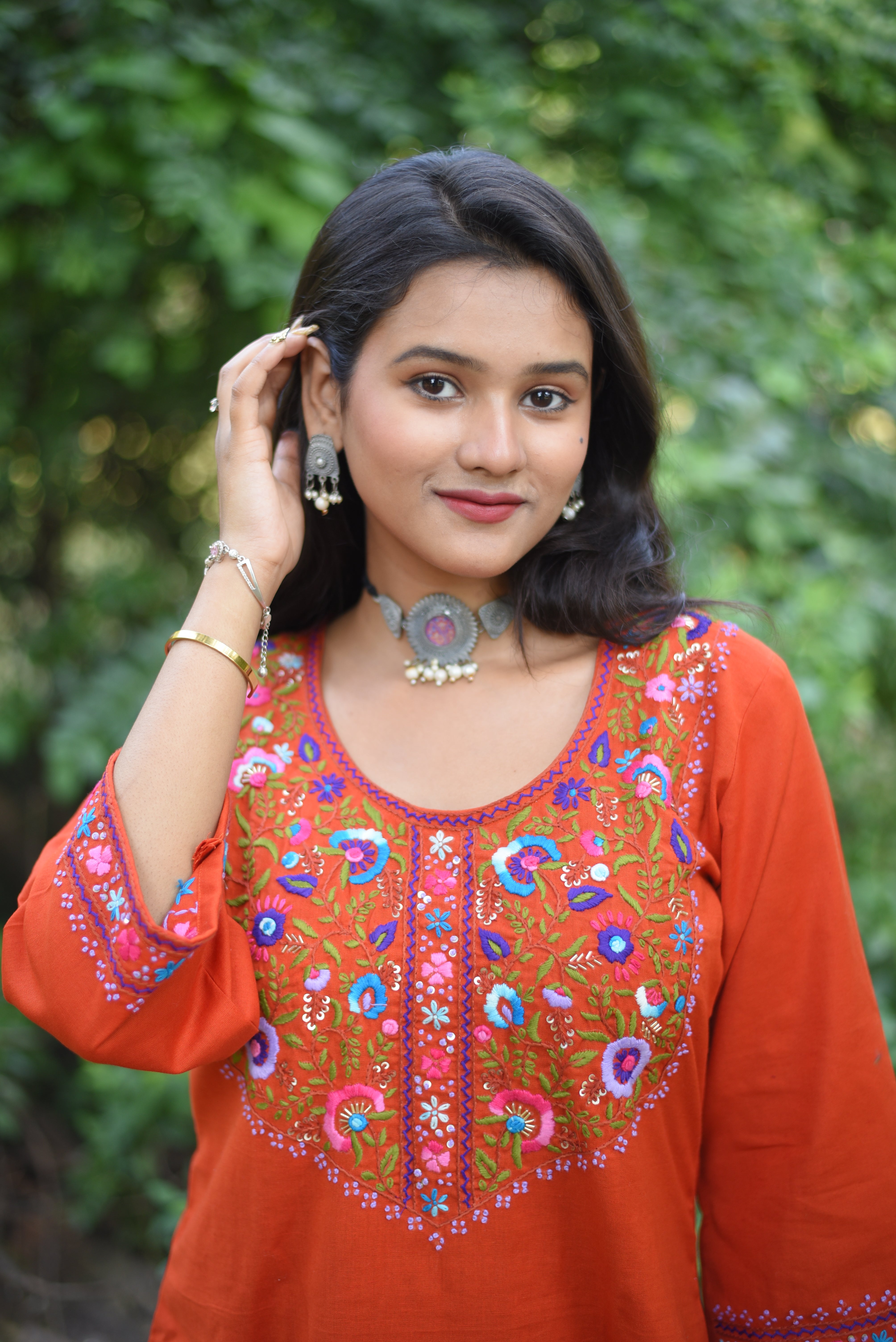 Rust Color Hand Embroidered Cotton Co-ordSets