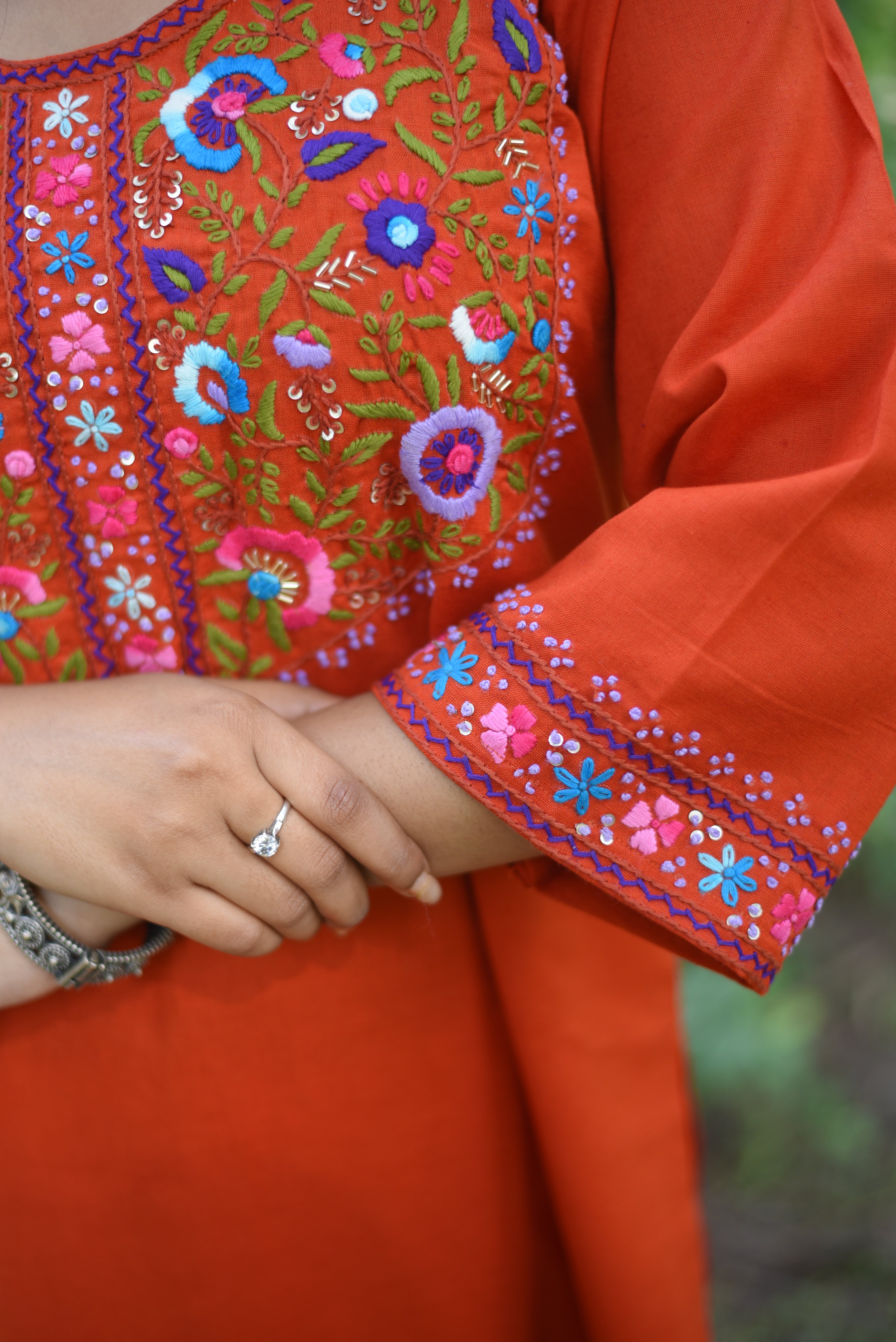 Rust Color Hand Embroidered Cotton Co-ordSets
