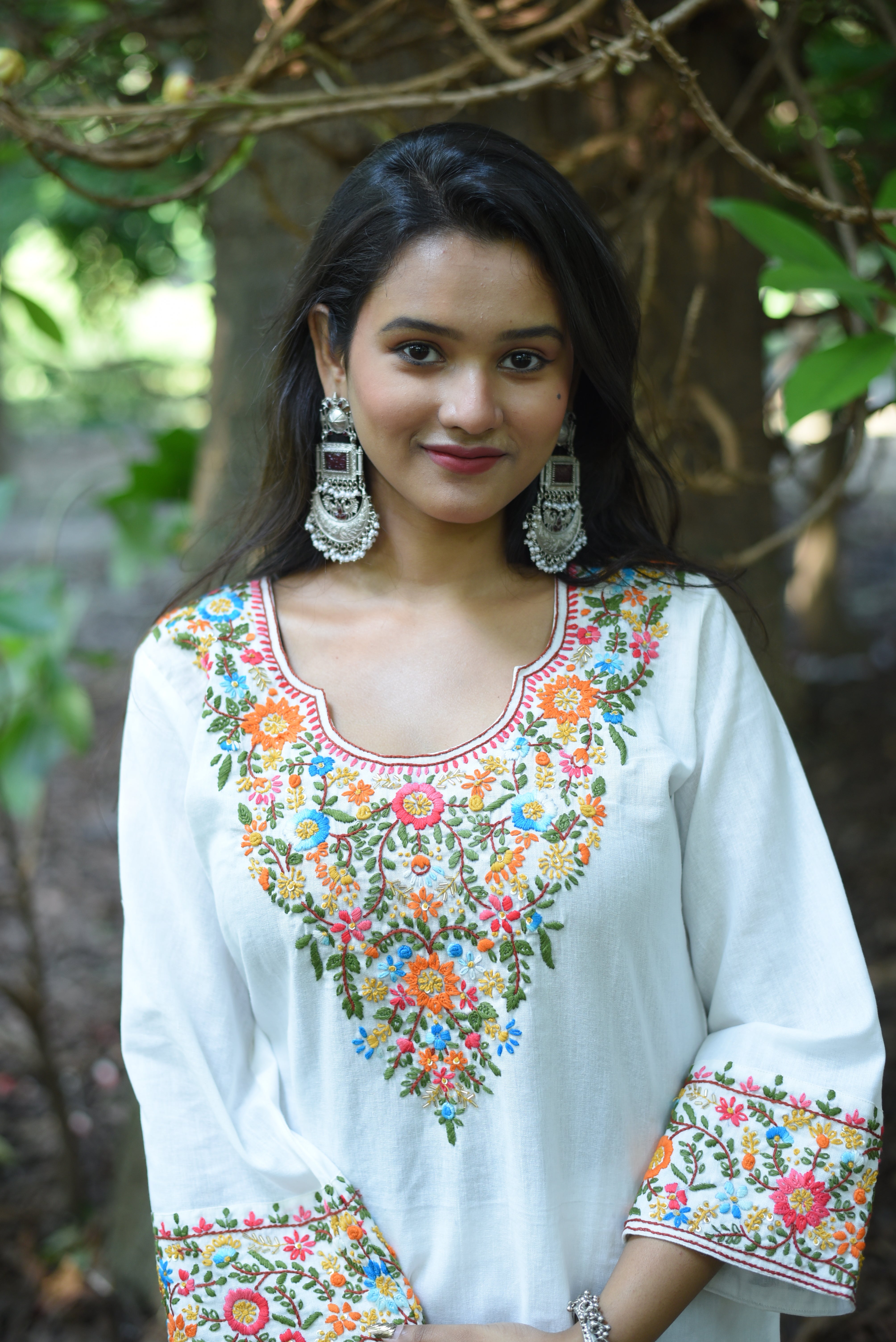 Off White Cotton Hand Embroidered Co-ord Sets