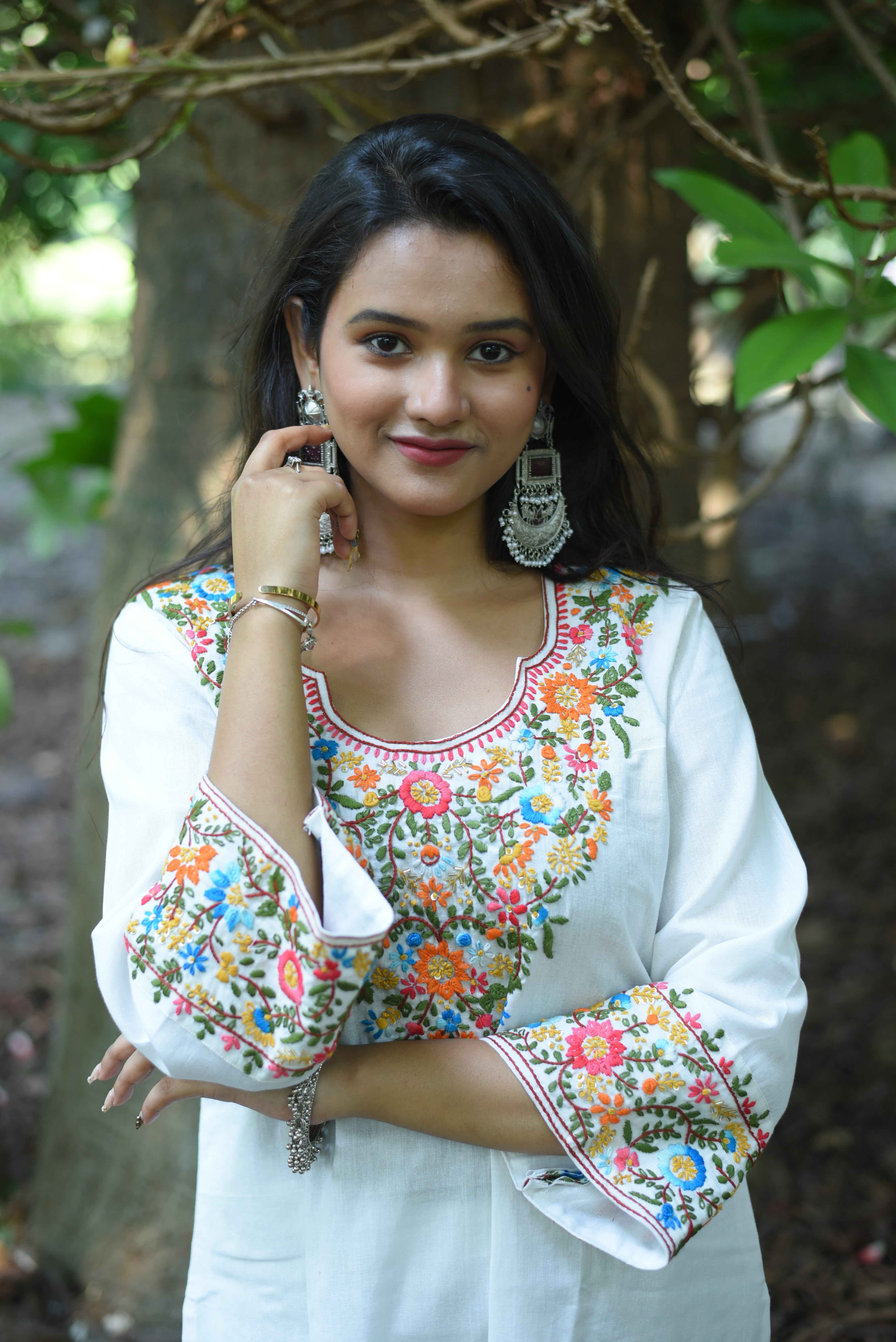 Off White Cotton Hand Embroidered Co-ord Sets