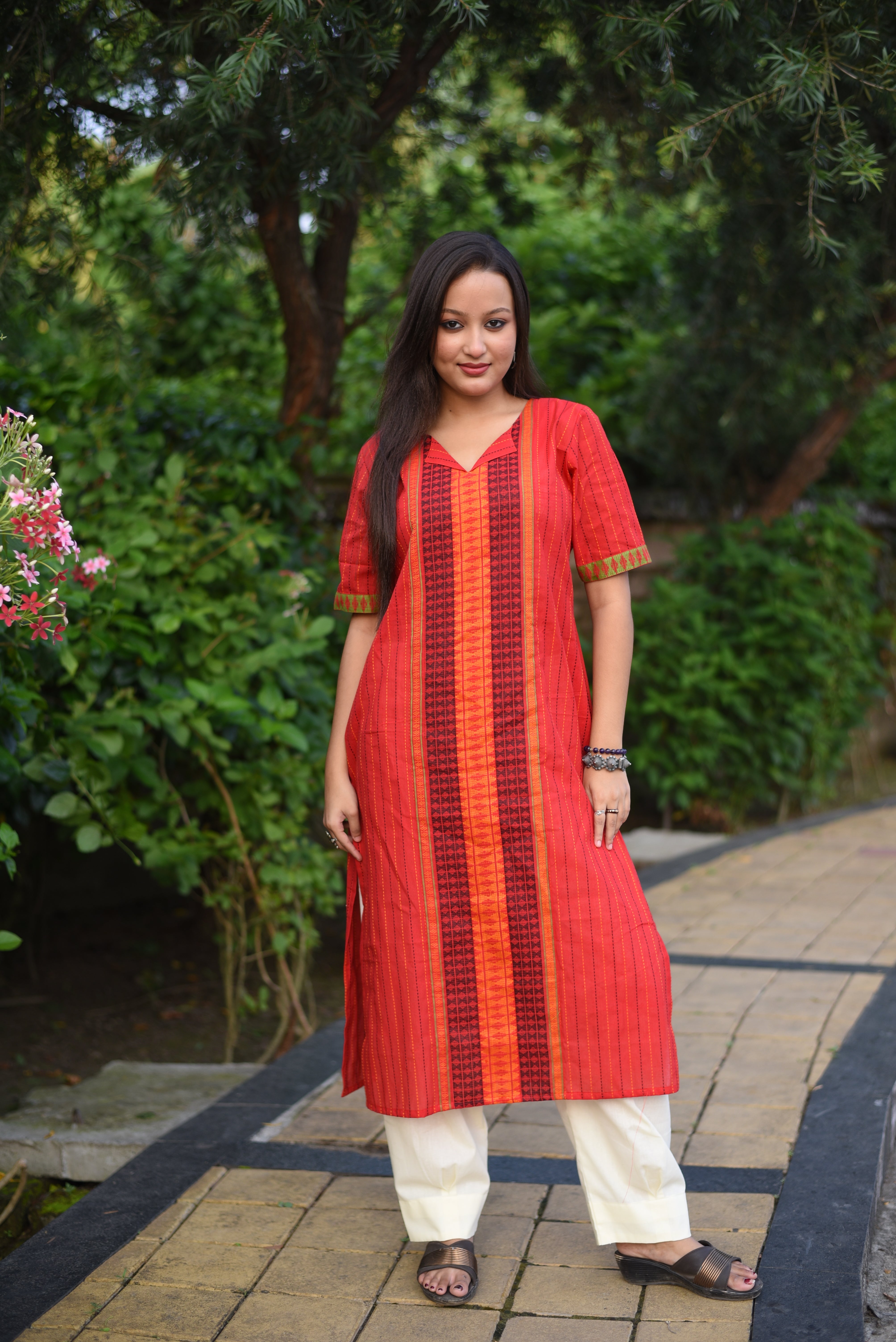 Red Cotton Jamdani Kurta