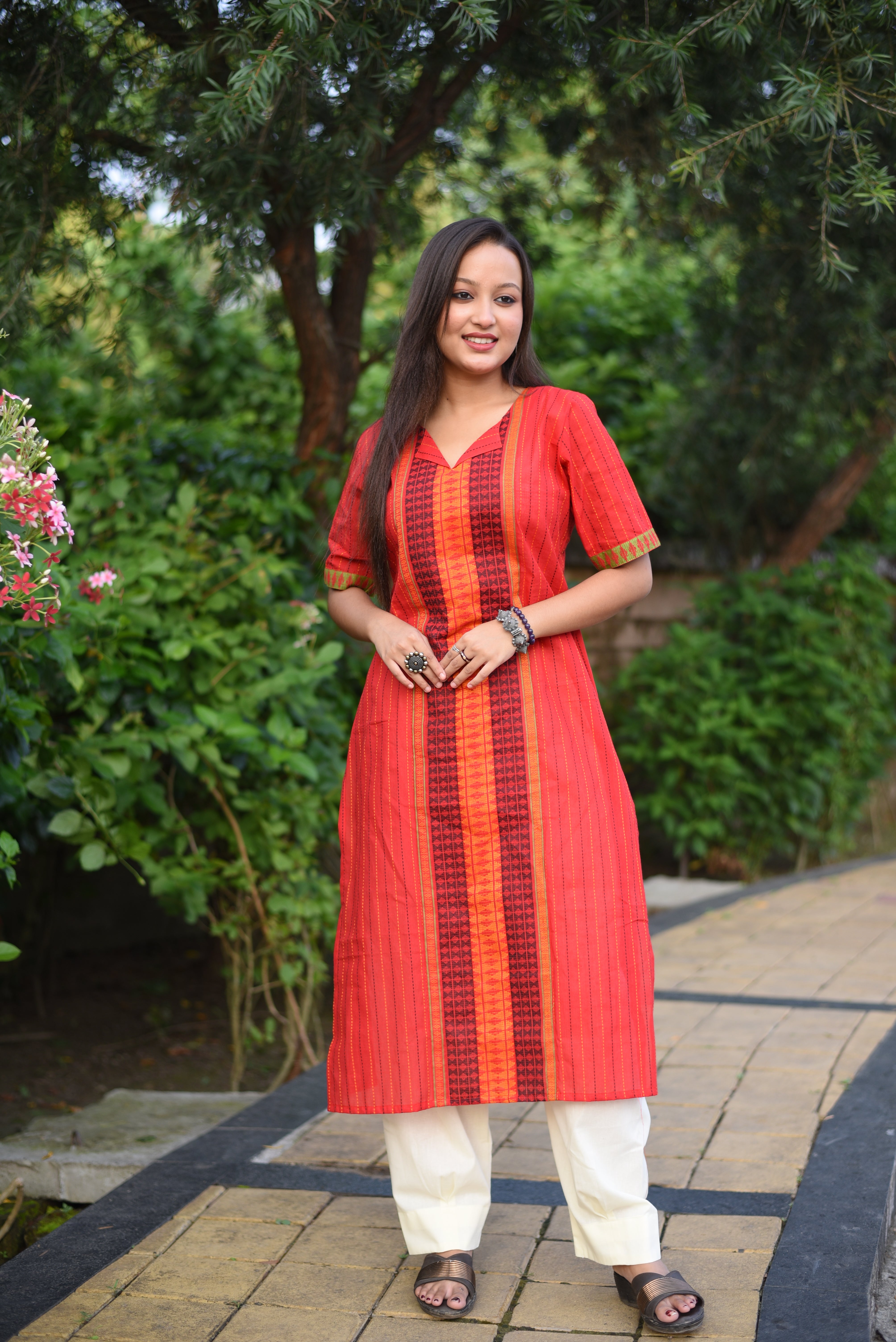Red Cotton Jamdani Kurta