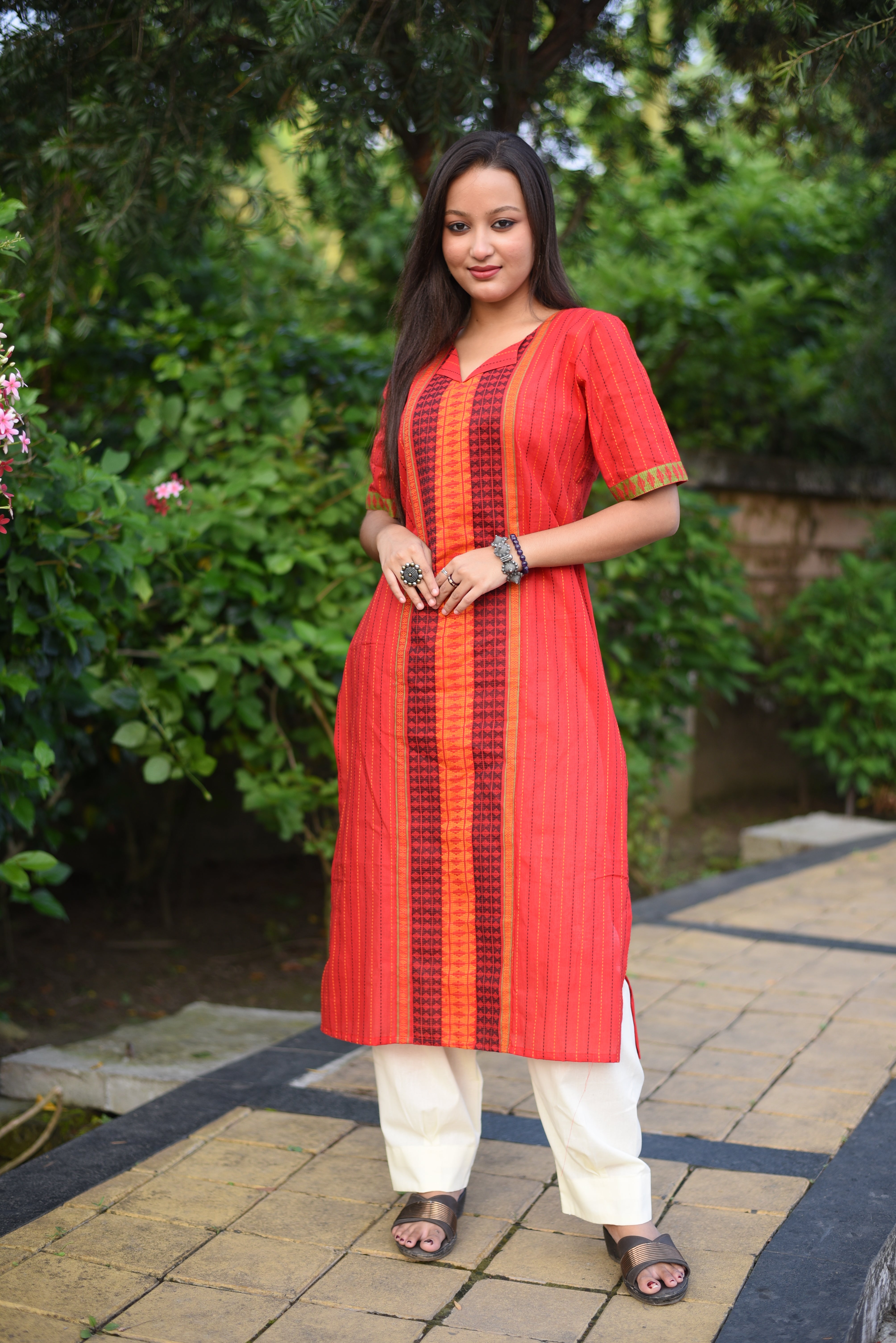 Red Cotton Jamdani Kurta