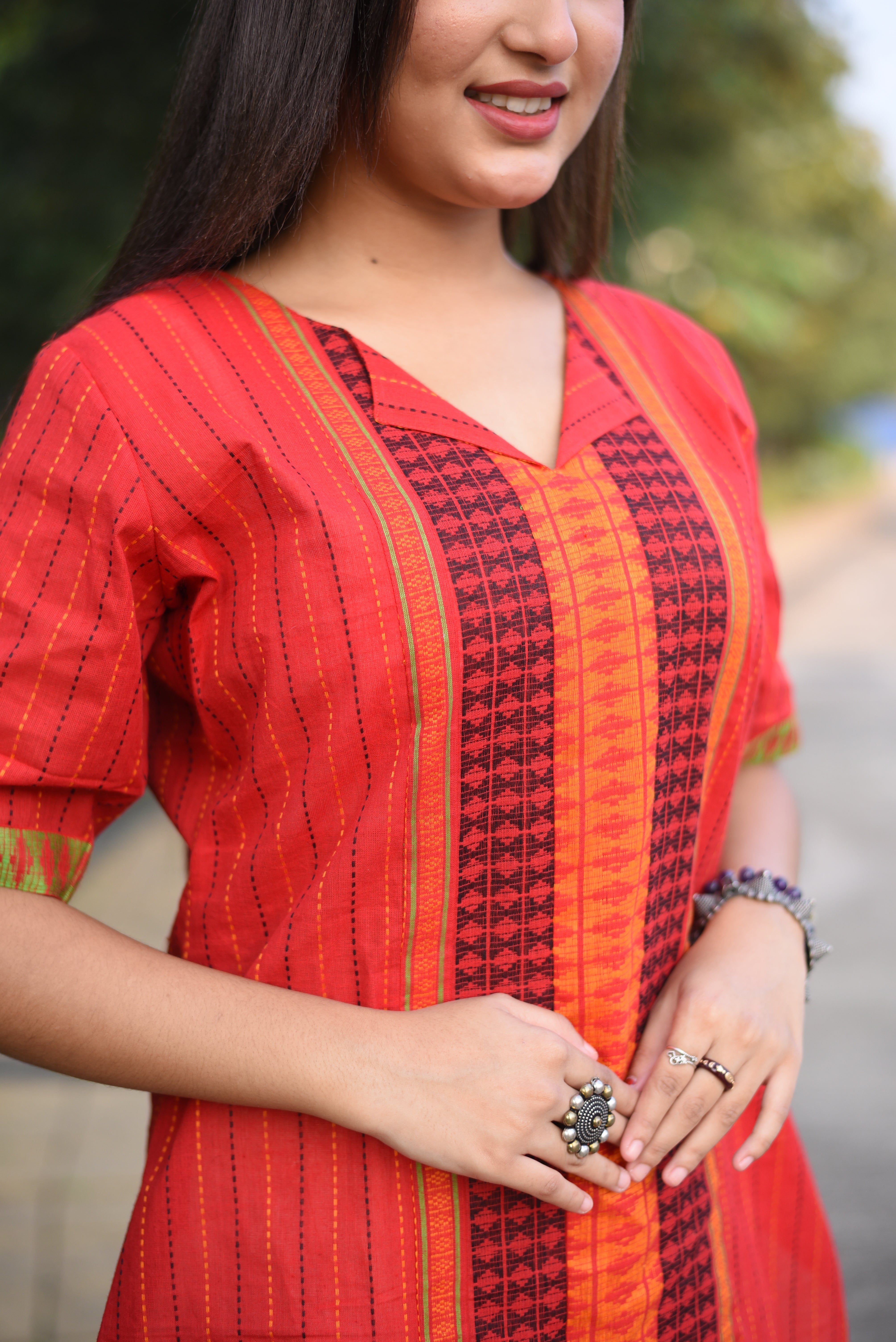 Red Cotton Jamdani Kurta