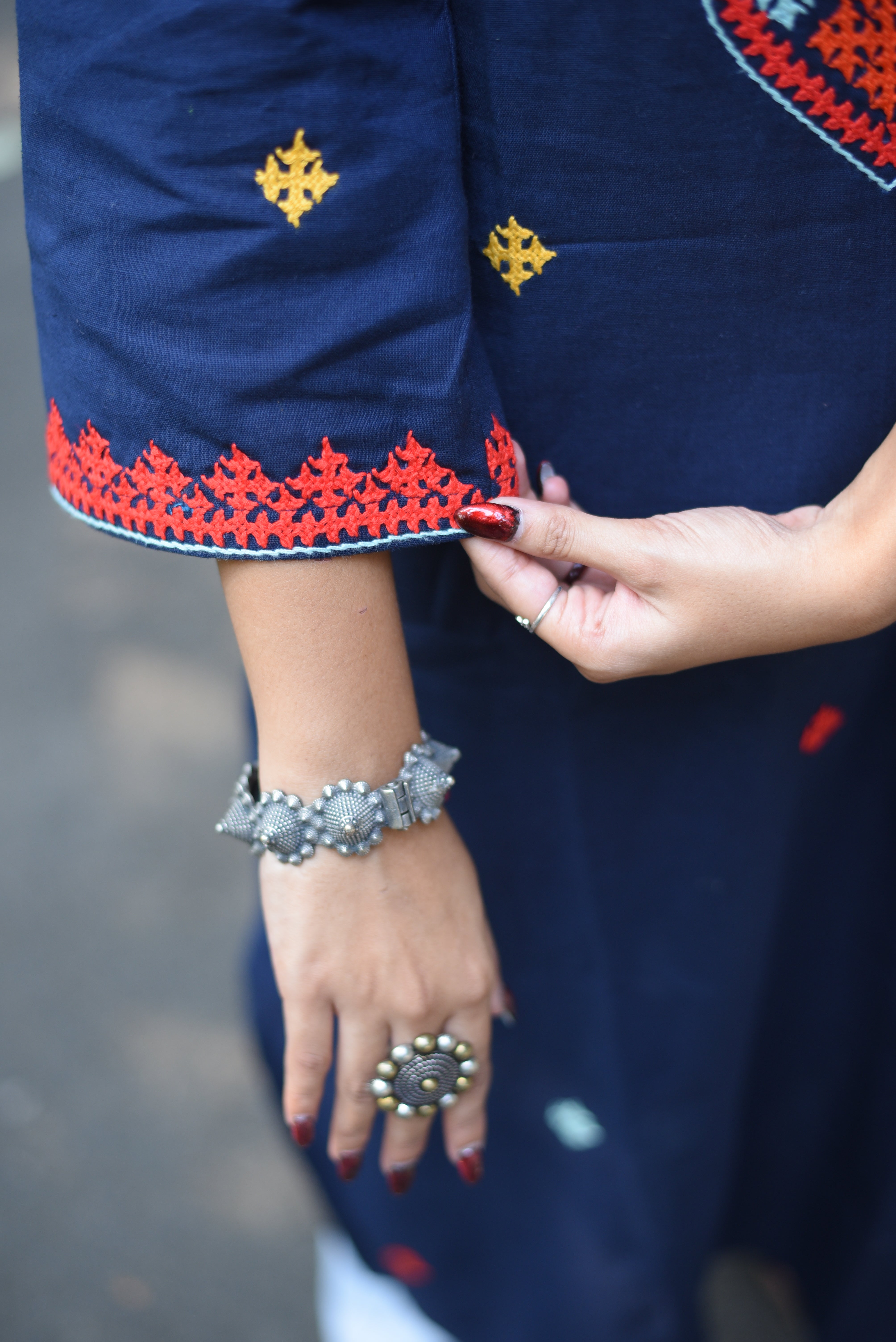 Mid Night Blue Kutch Embroidered Cotton Kurta