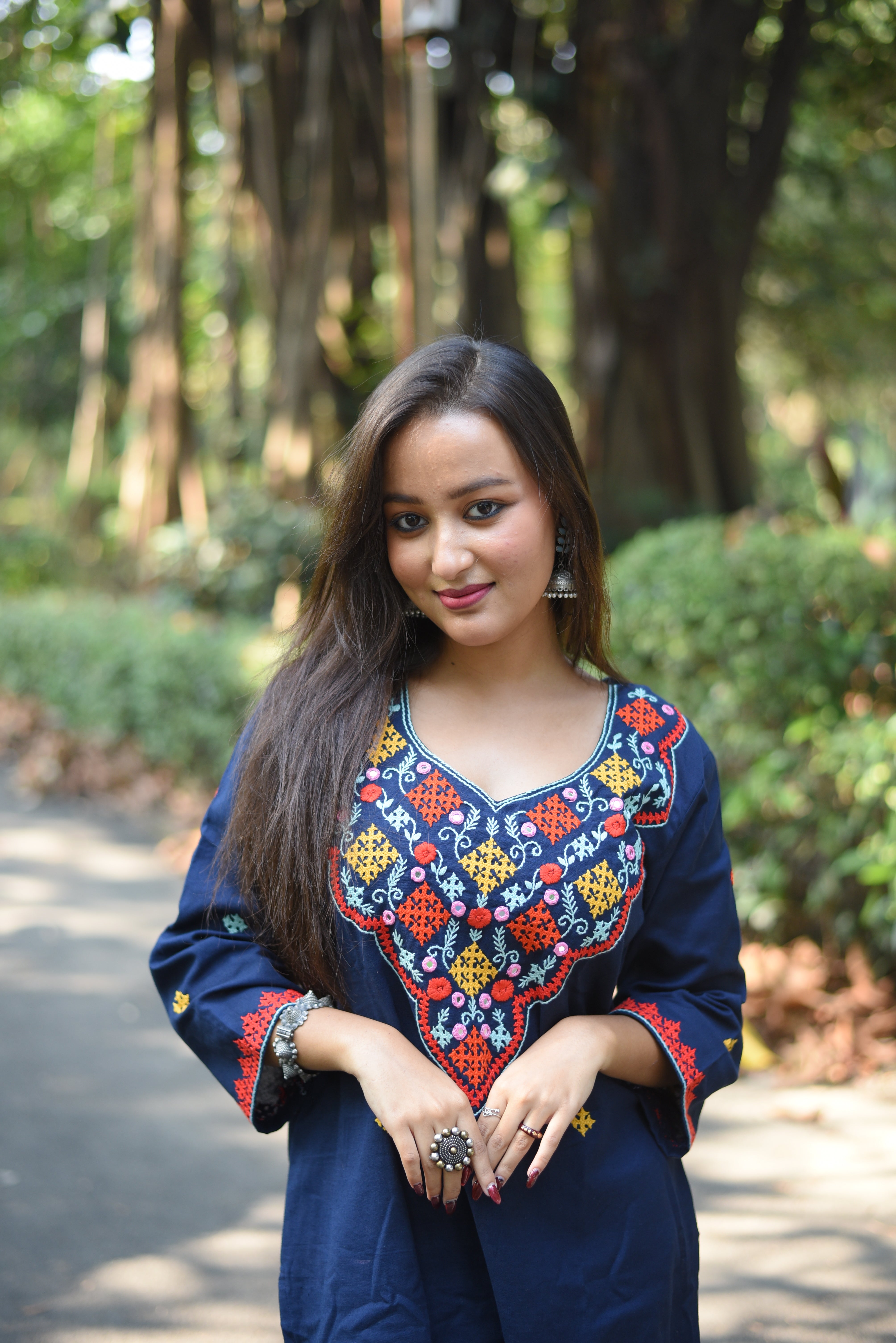 Mid Night Blue Kutch Embroidered Cotton Kurta