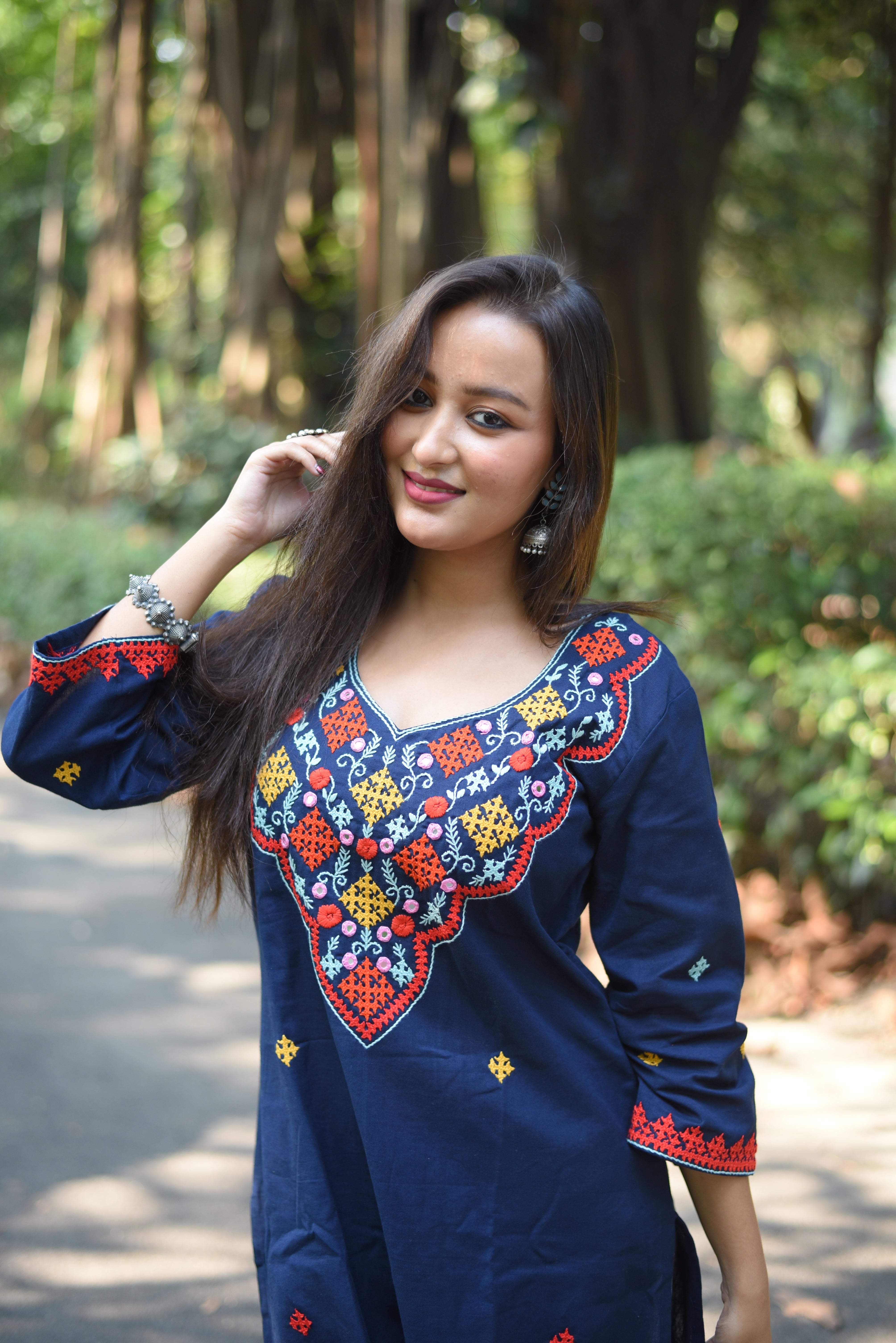 Mid Night Blue Kutch Embroidered Cotton Kurta