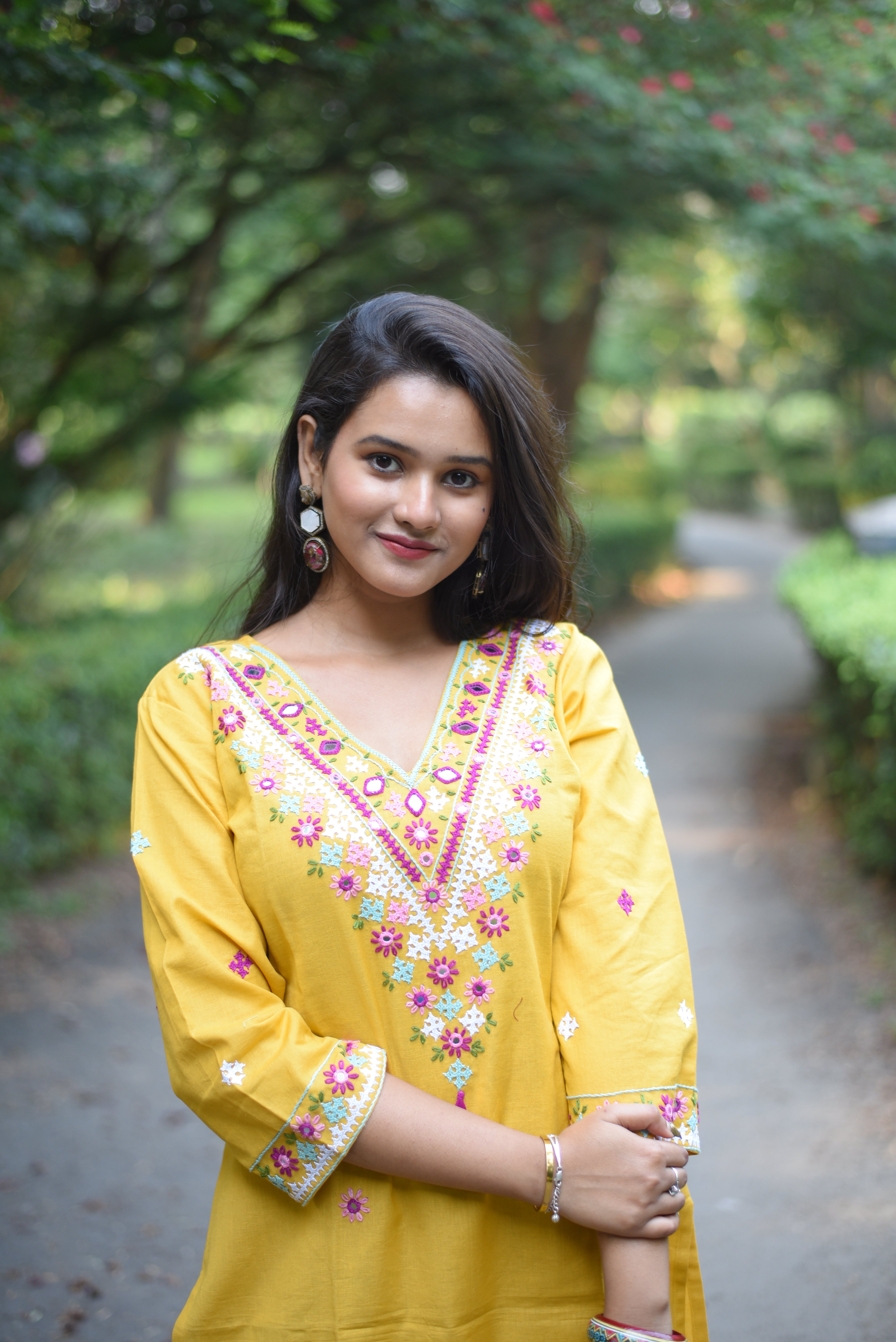 Yellow Color Kutch Hand Embroidered Cotton Kurta