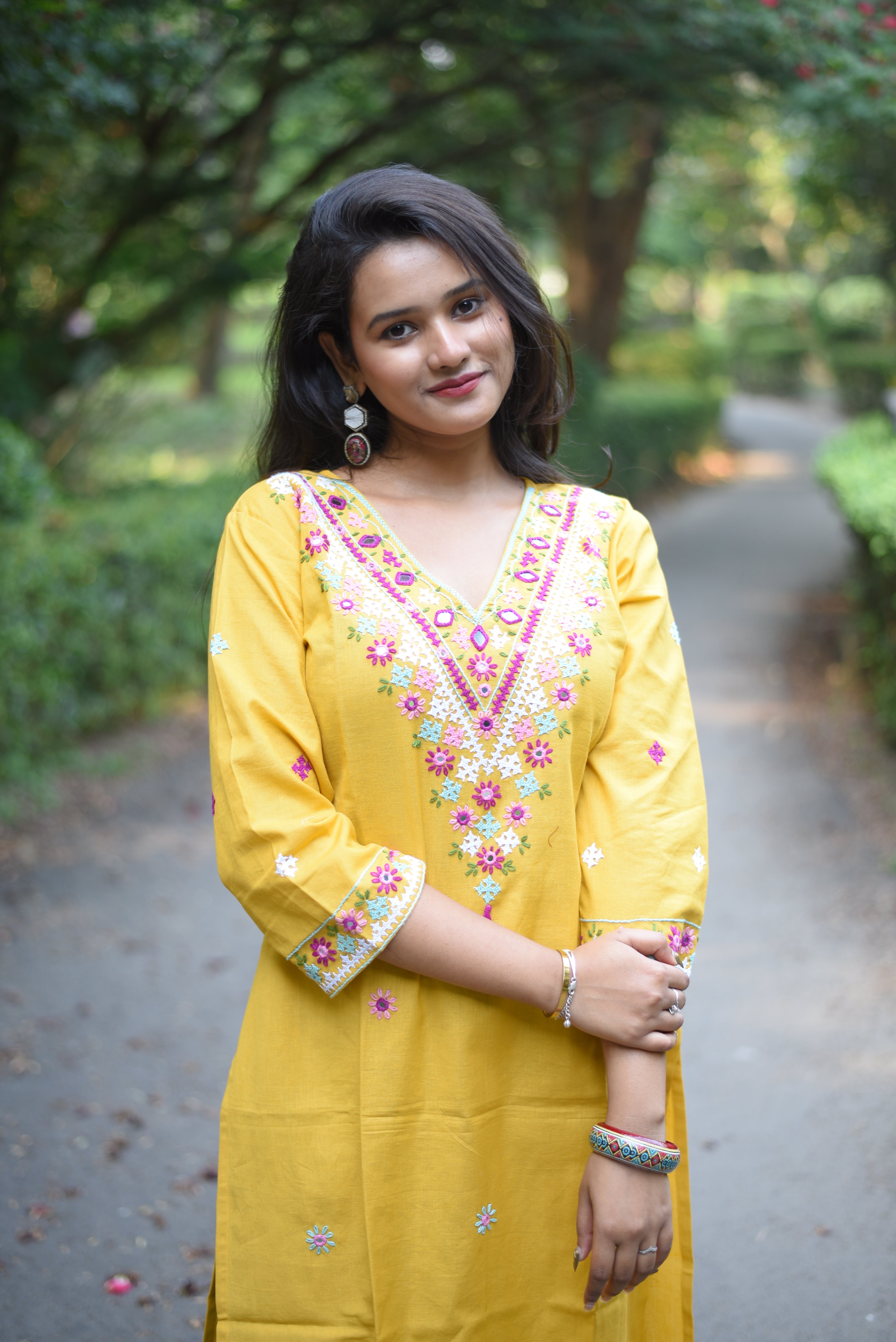 Yellow Color Kutch Hand Embroidered Cotton Kurta