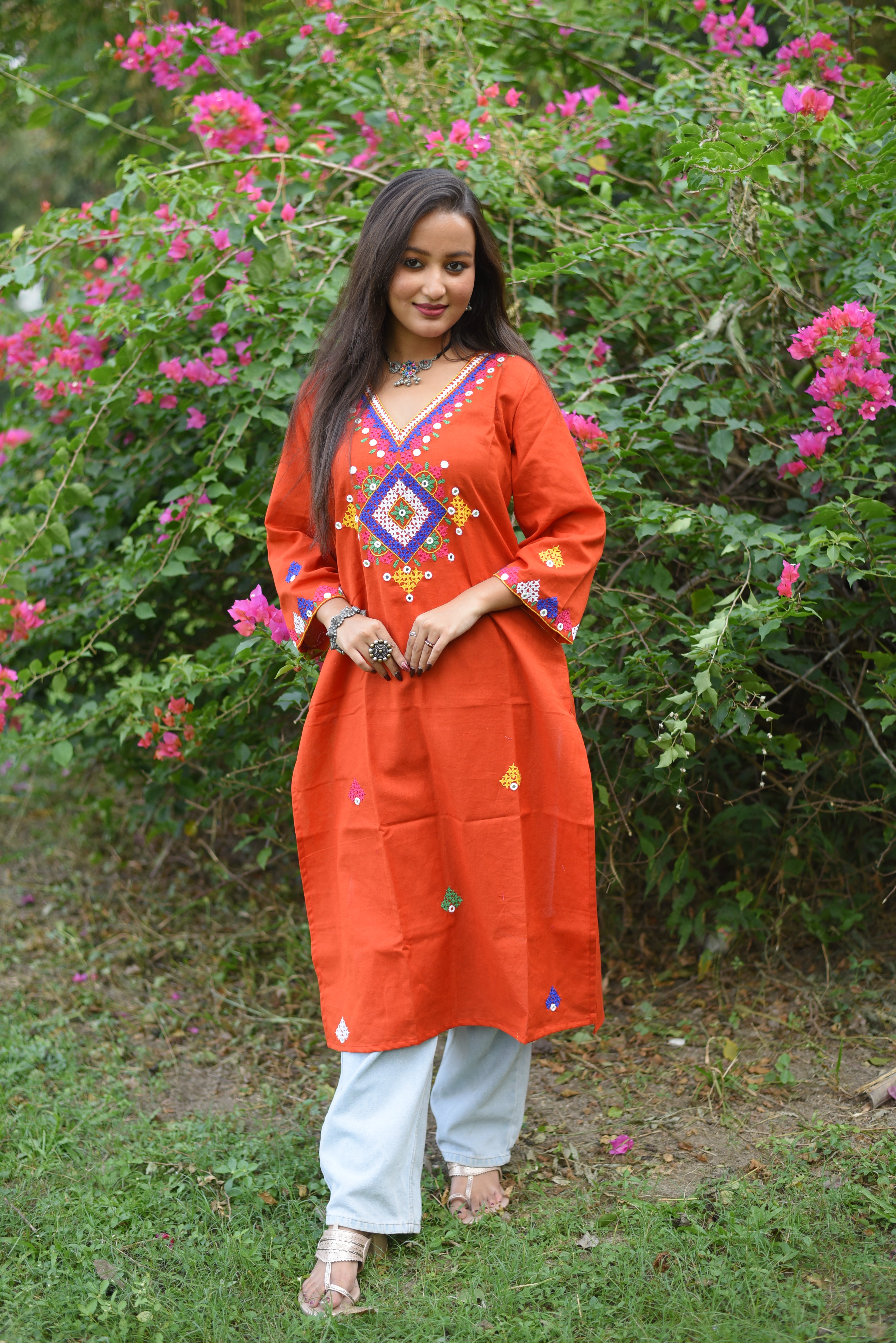 Red Color Kutch Embroidery Cotton Kurta