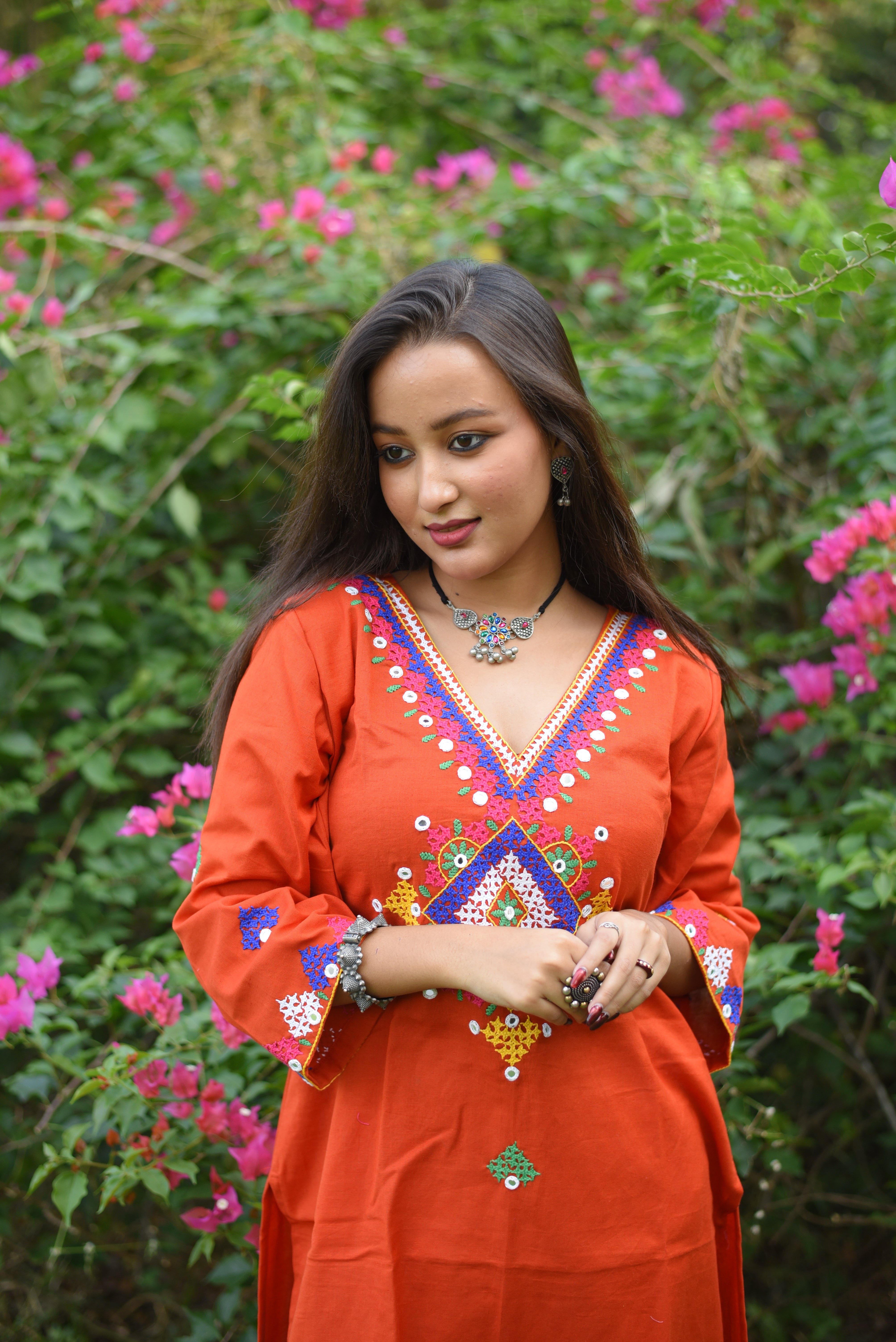 Red Color Kutch Embroidery Cotton Kurta