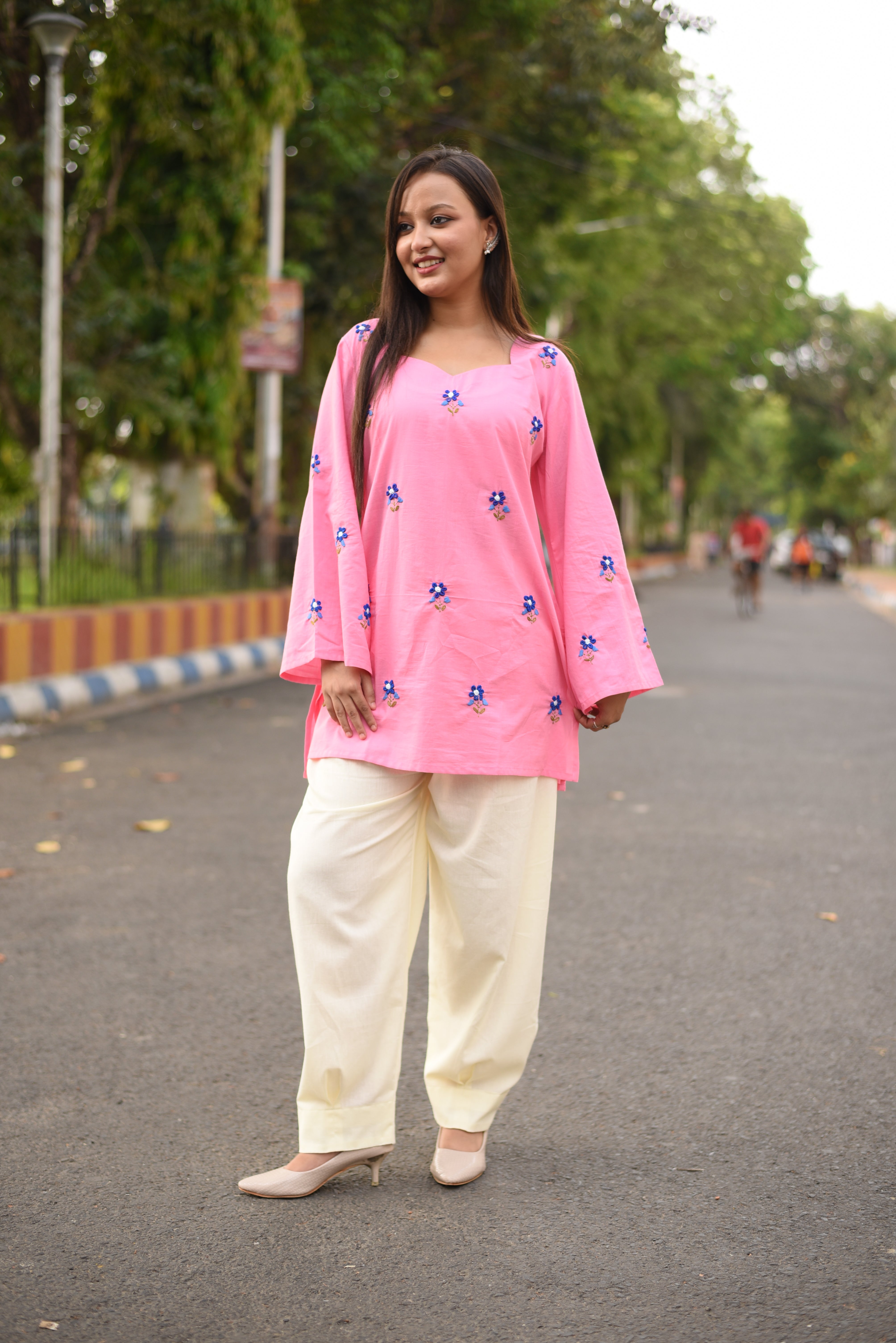 Pink Hand Embroidered Cotton Co-ord Sets
