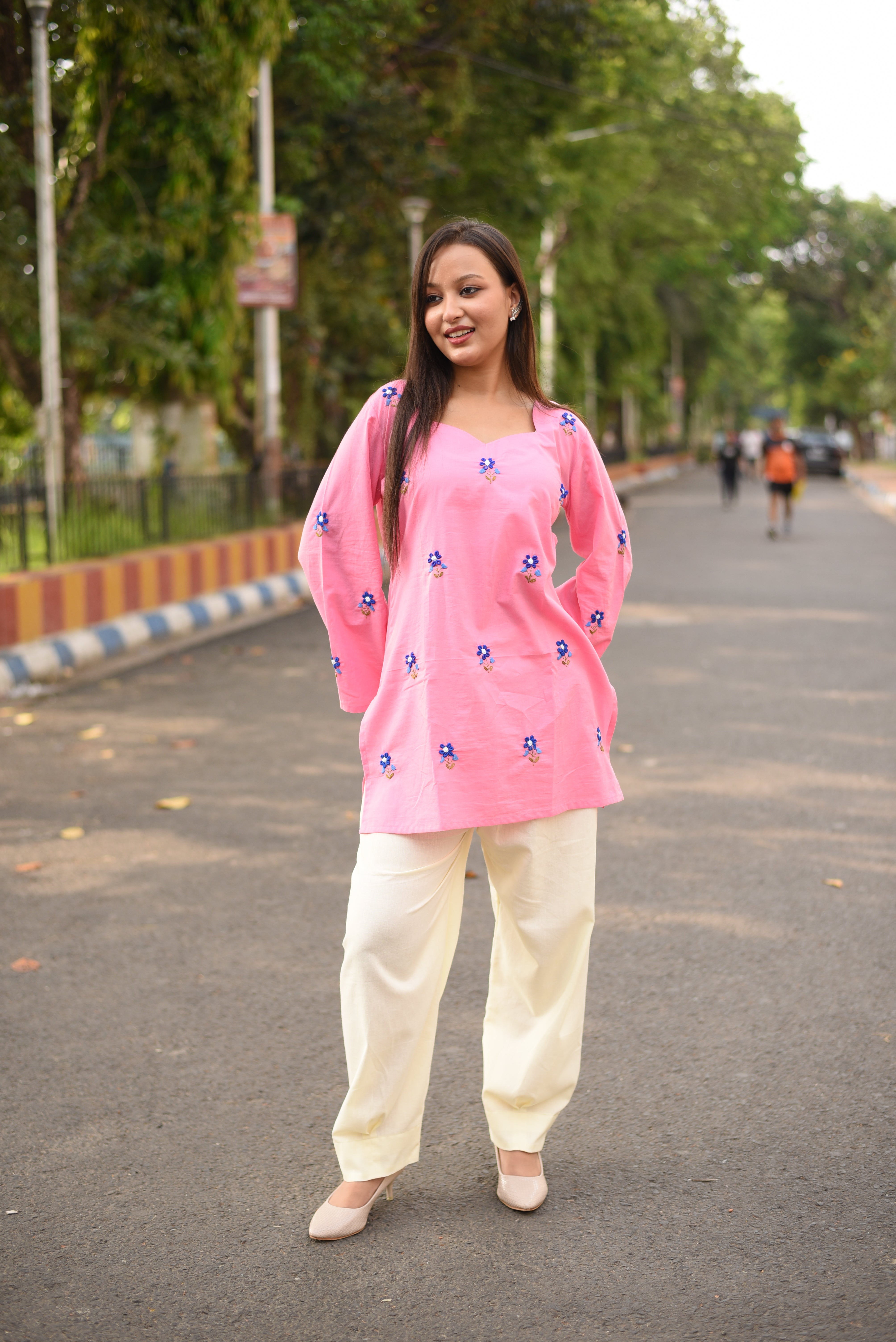 Pink Hand Embroidered Cotton Co-ord Sets