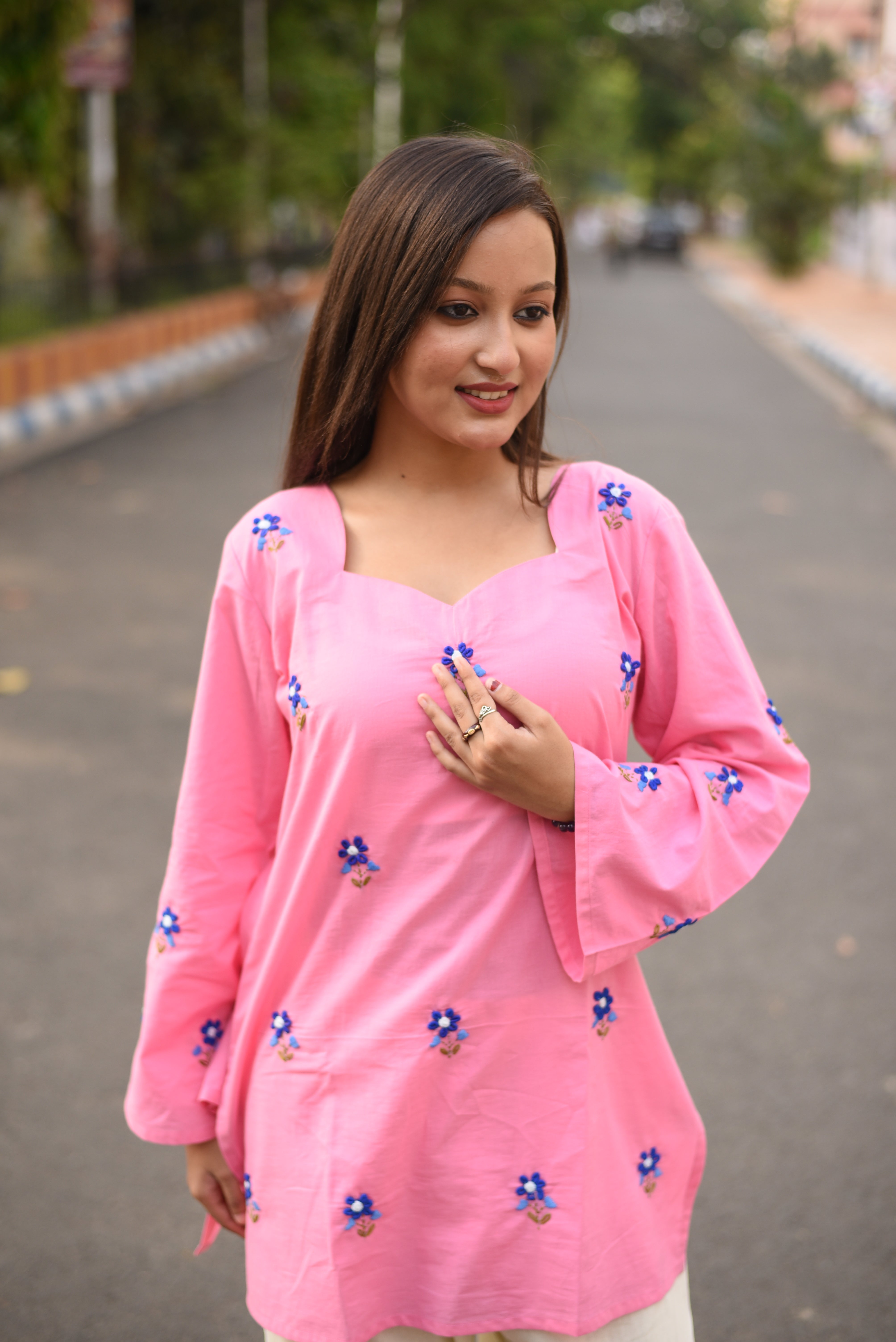 Pink Hand Embroidered Cotton Co-ord Sets