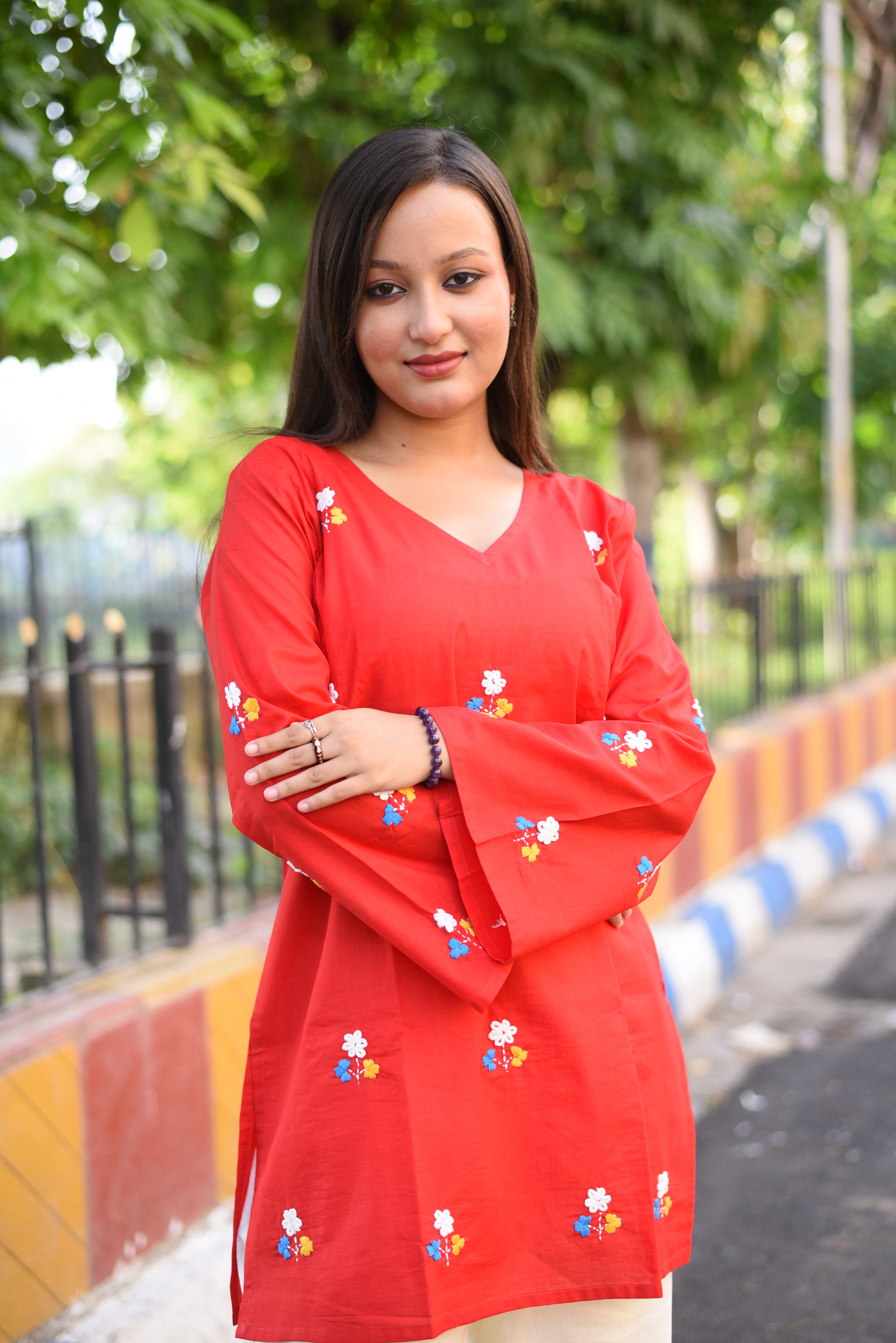 Red Floral Hand Embroidered Cotton Co-ord Sets