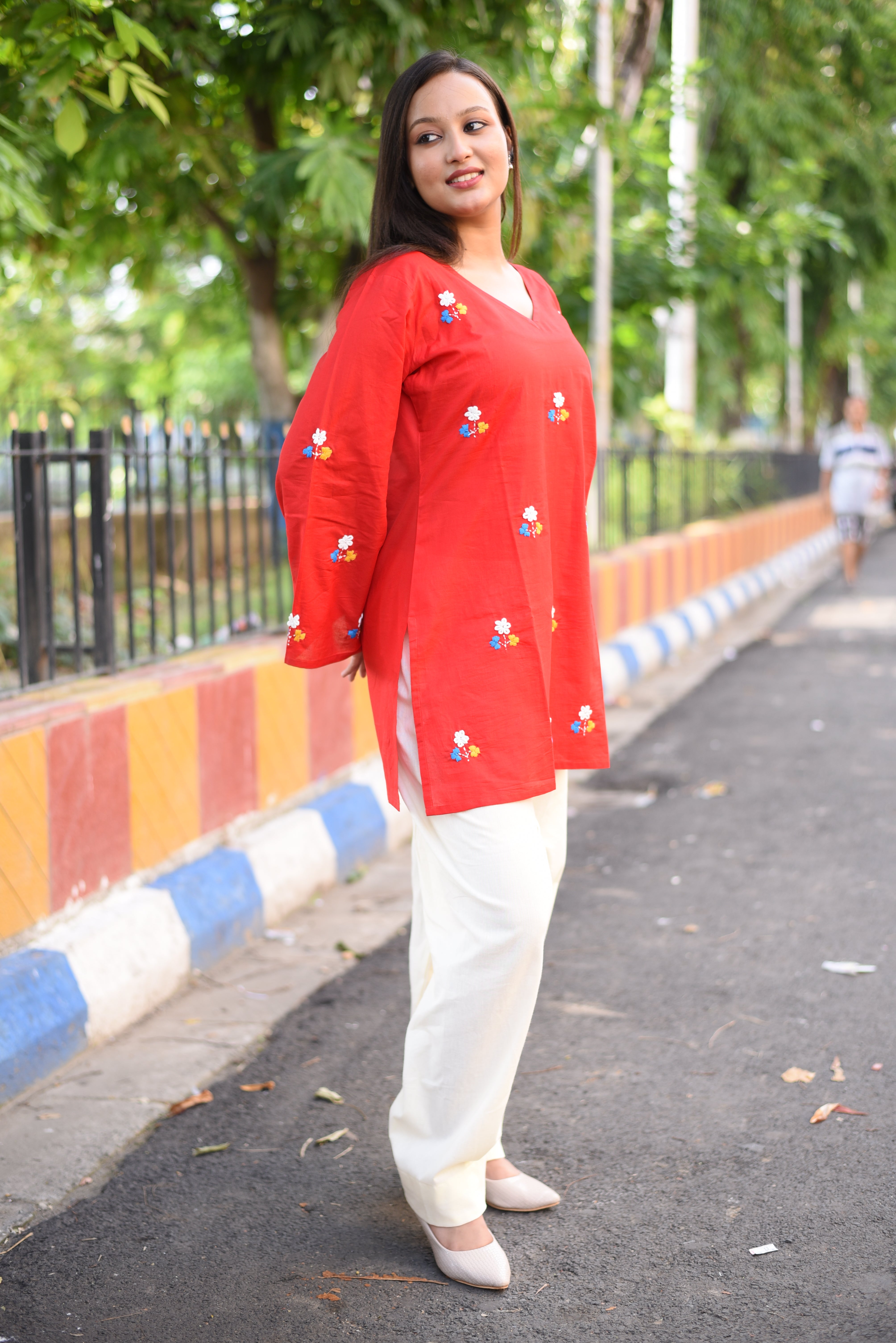 Red Floral Hand Embroidered Cotton Co-ord Sets