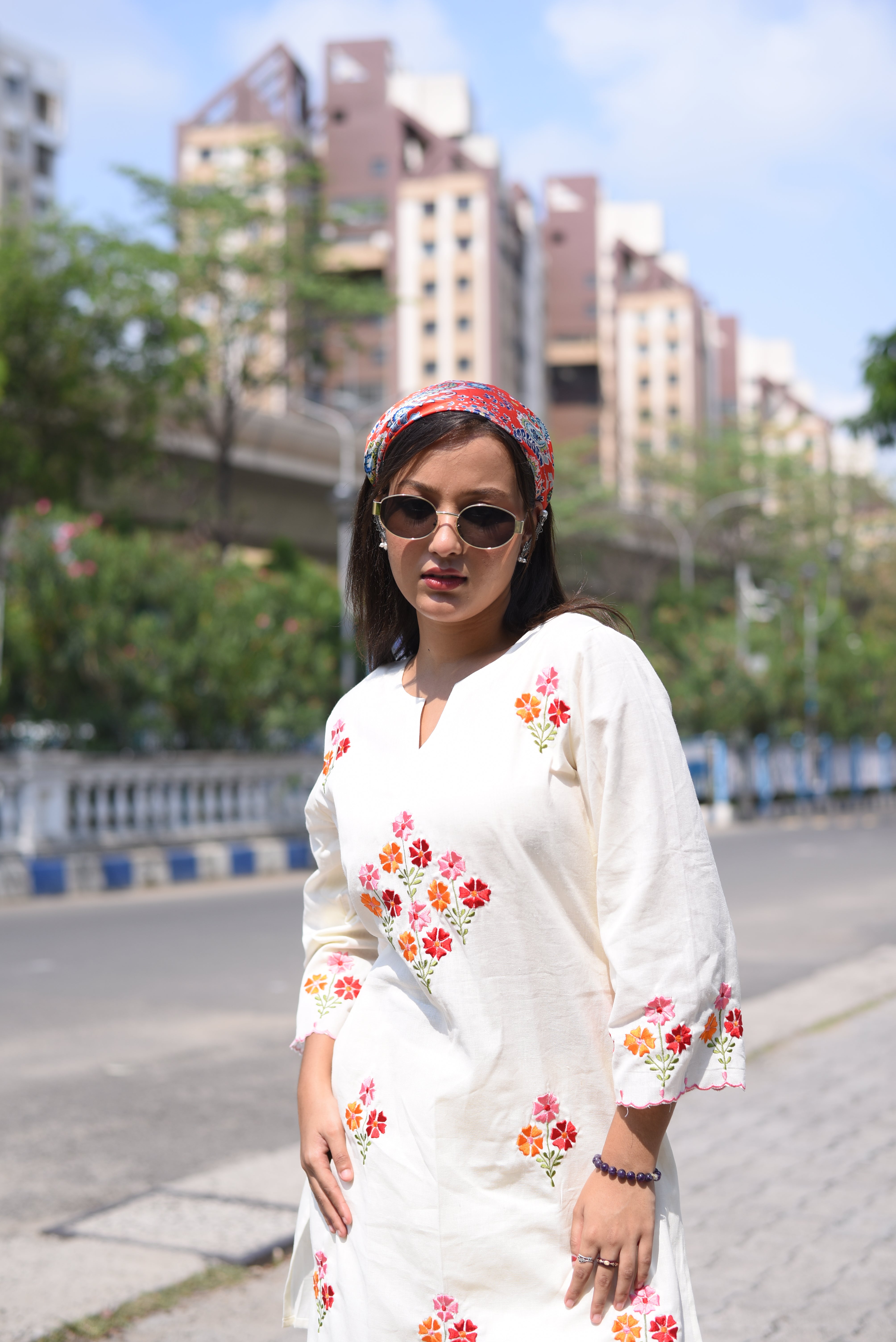 Off White Cotton Embroidered Farshi Co-ord Sets