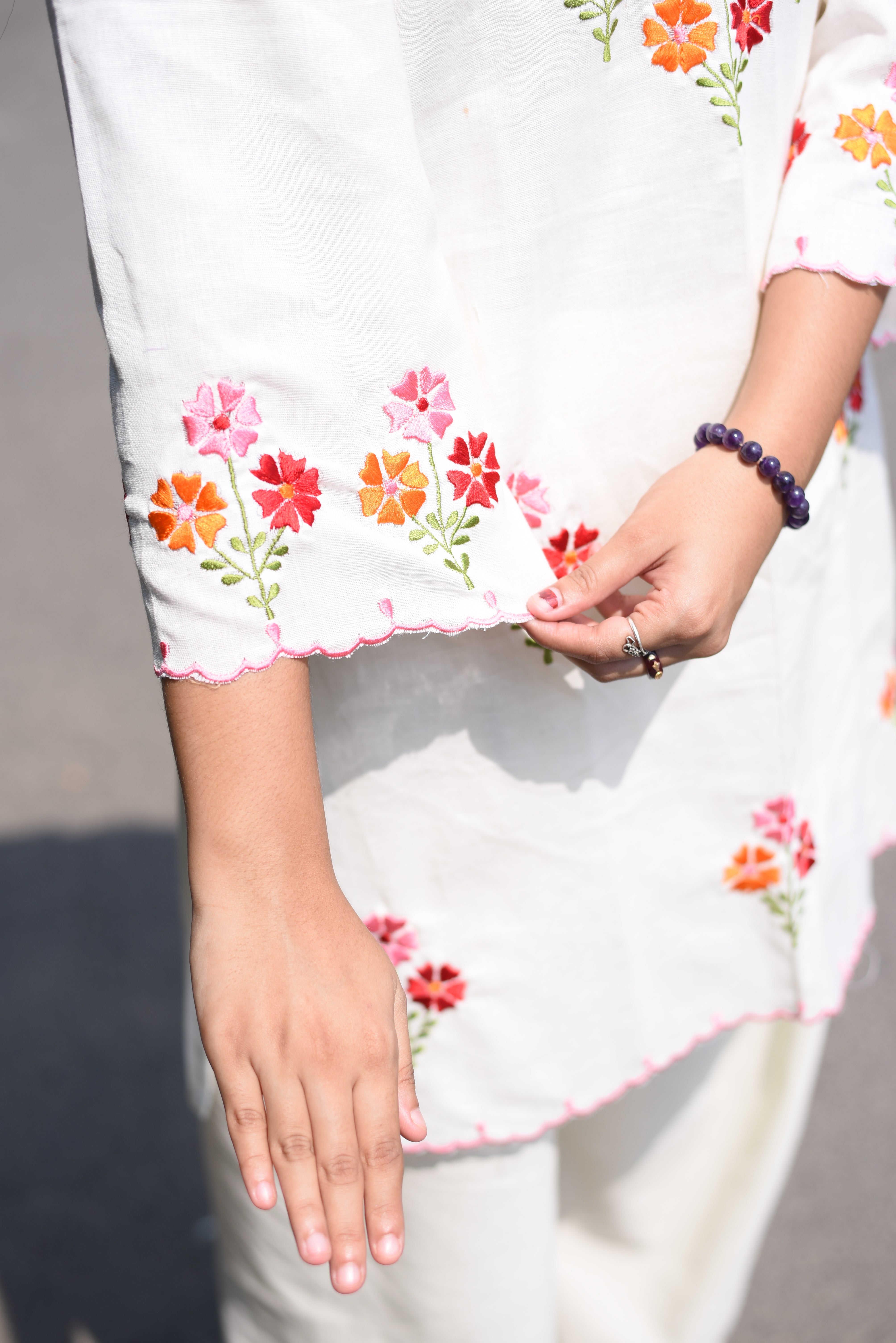 Off White Cotton Embroidered Farshi Co-ord Sets