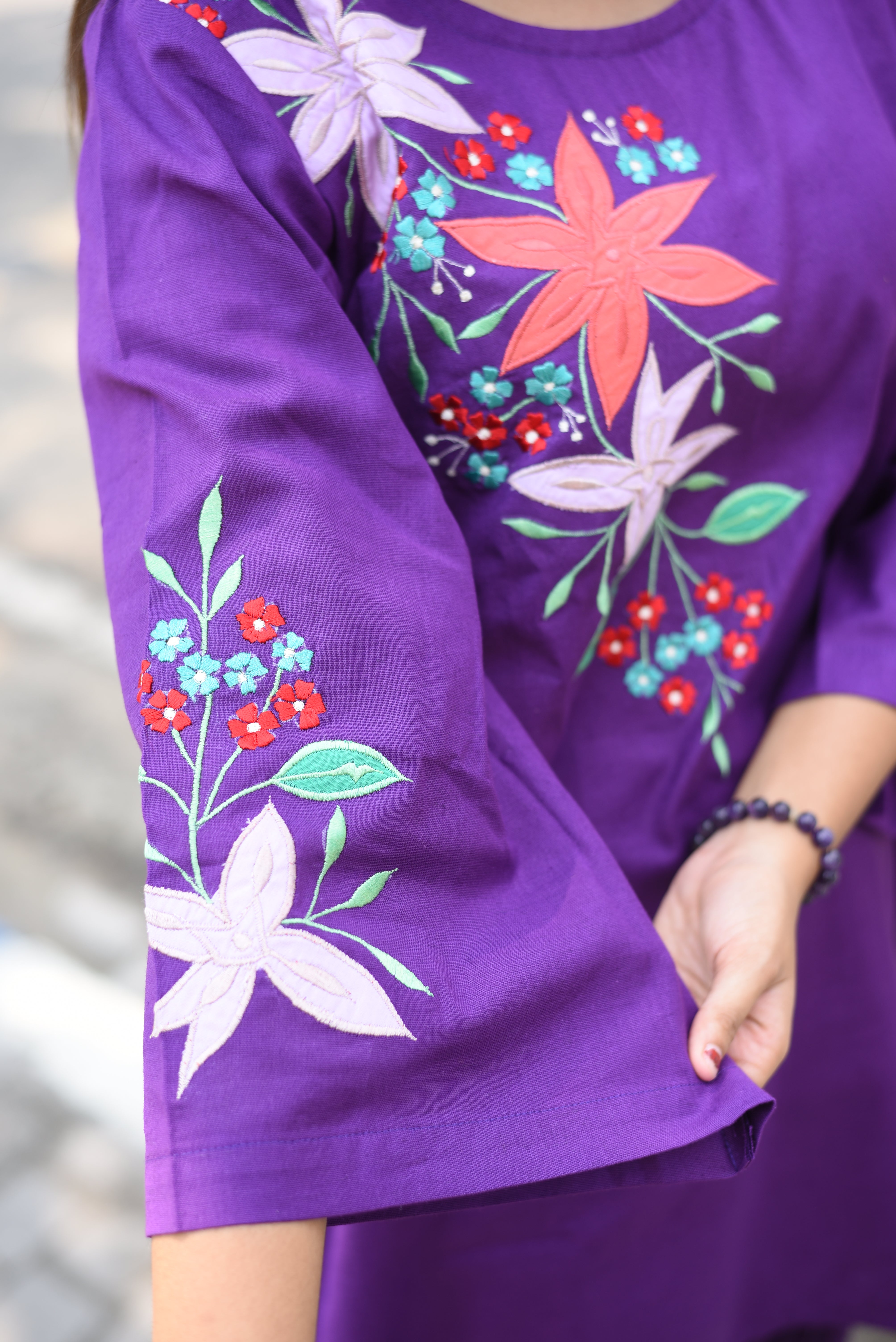 Purple Applique Embroidered Cotton Farshi Co-ords Sets