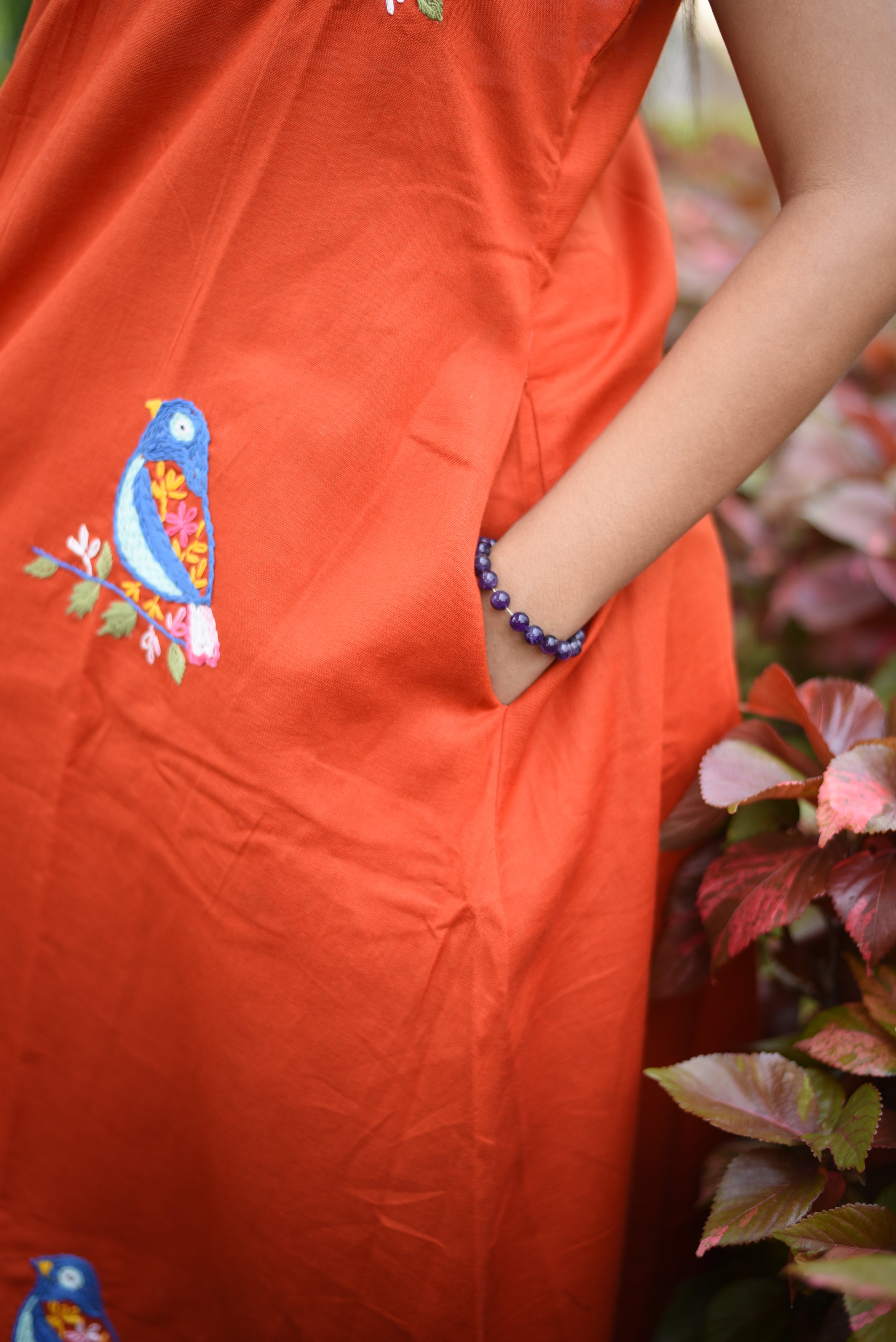 Rust Hand Embroudered Cotton Dress