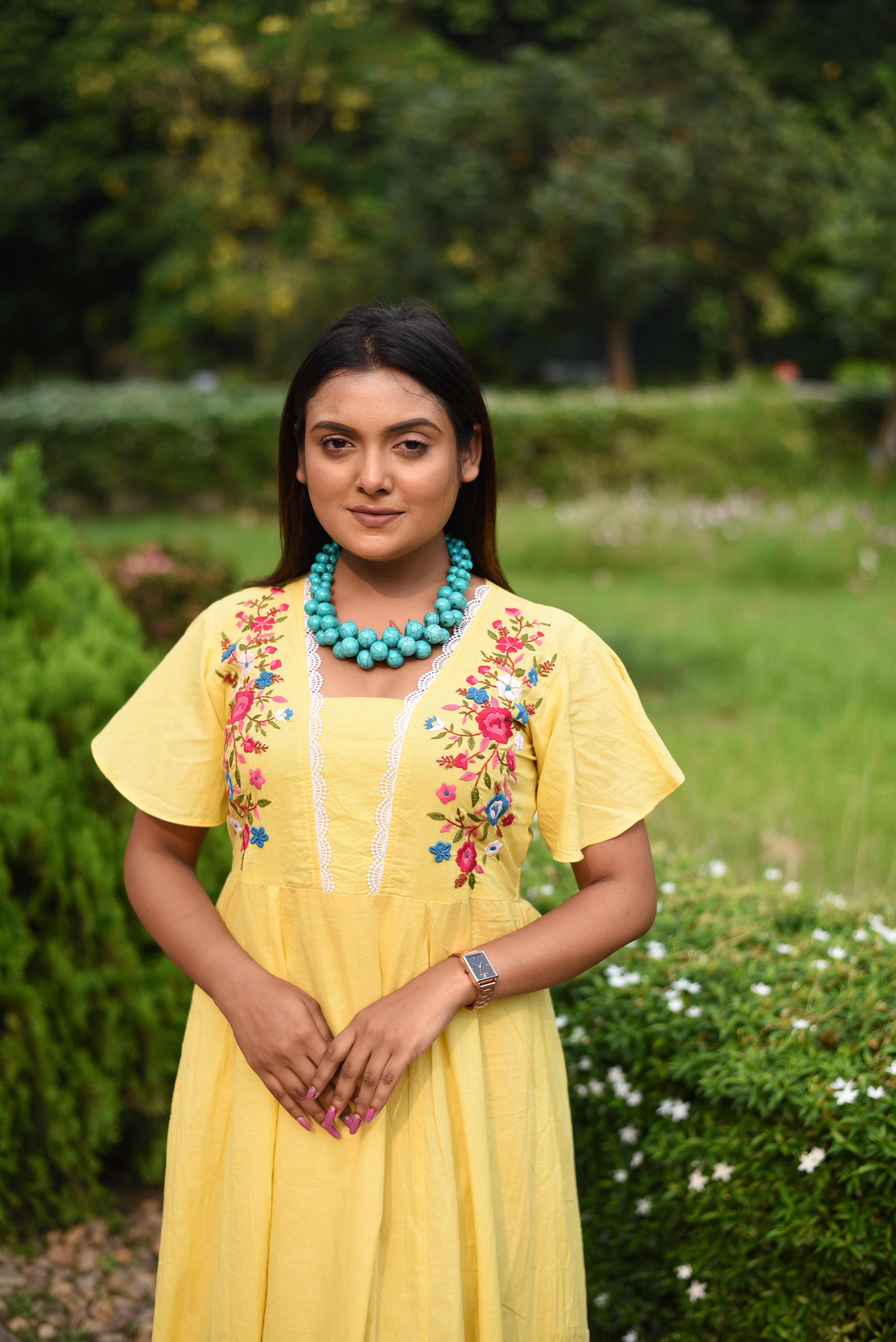 Hand Embroidered Yellow Cotton Dress