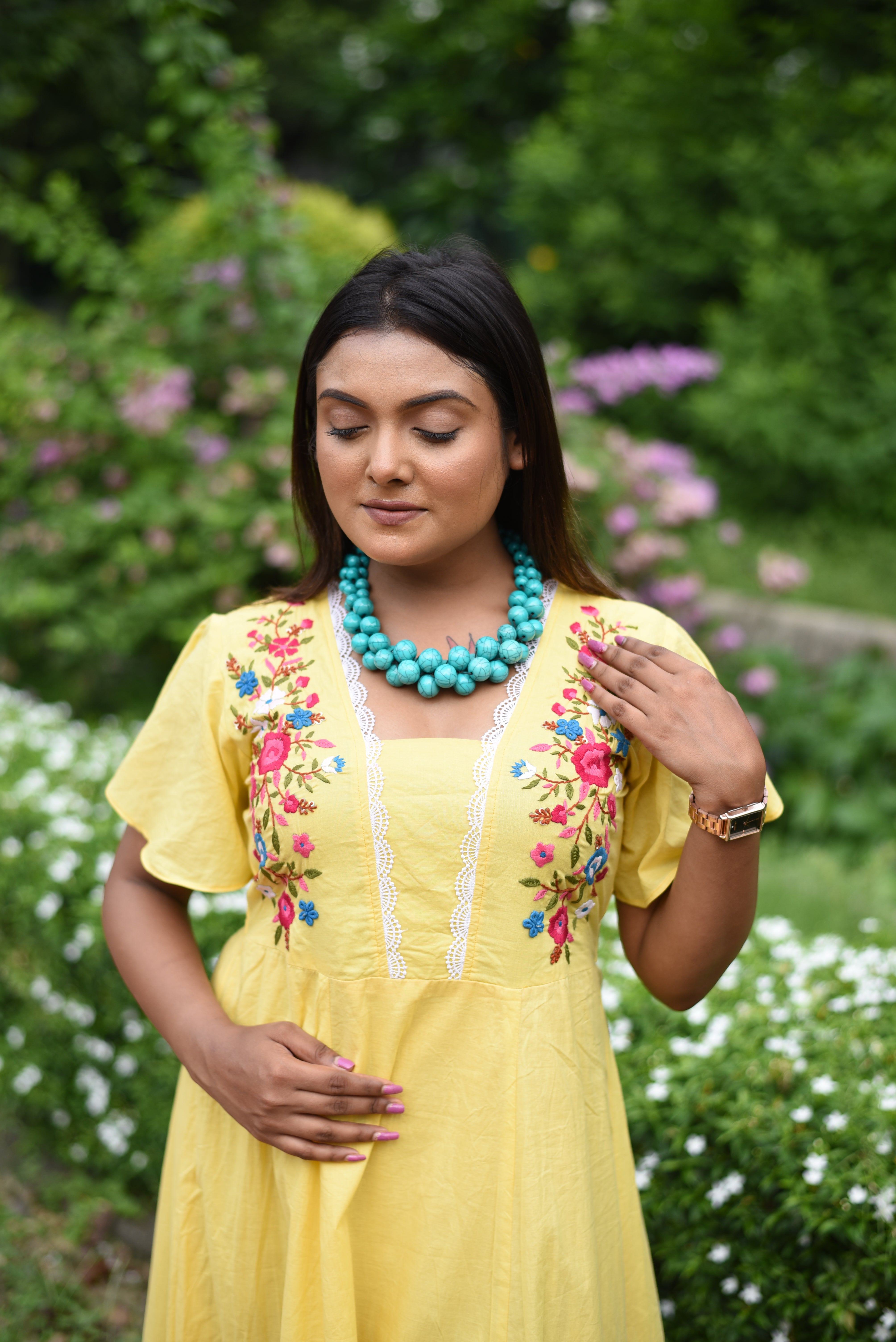 Hand Embroidered Yellow Cotton Dress
