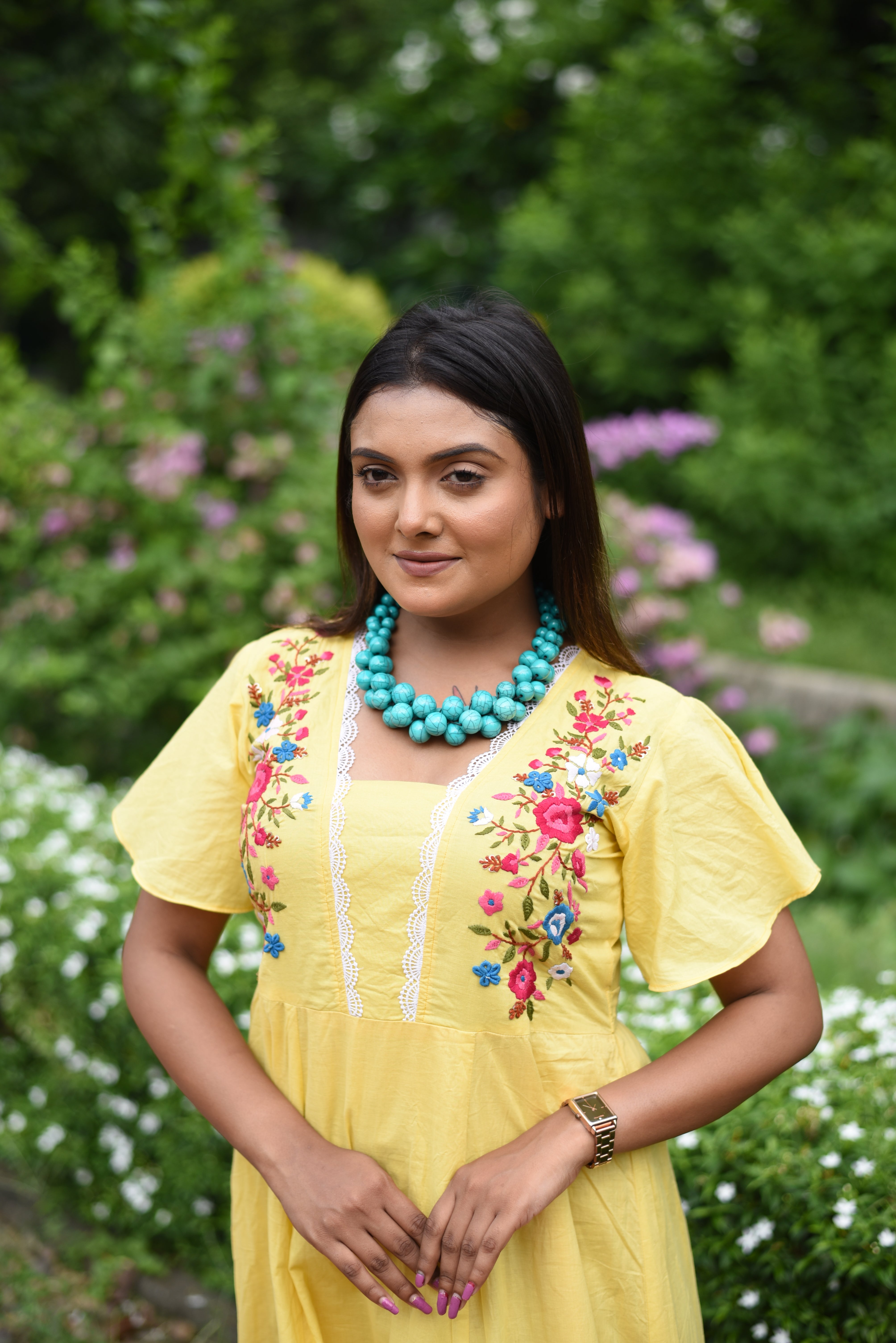 Hand Embroidered Yellow Cotton Dress