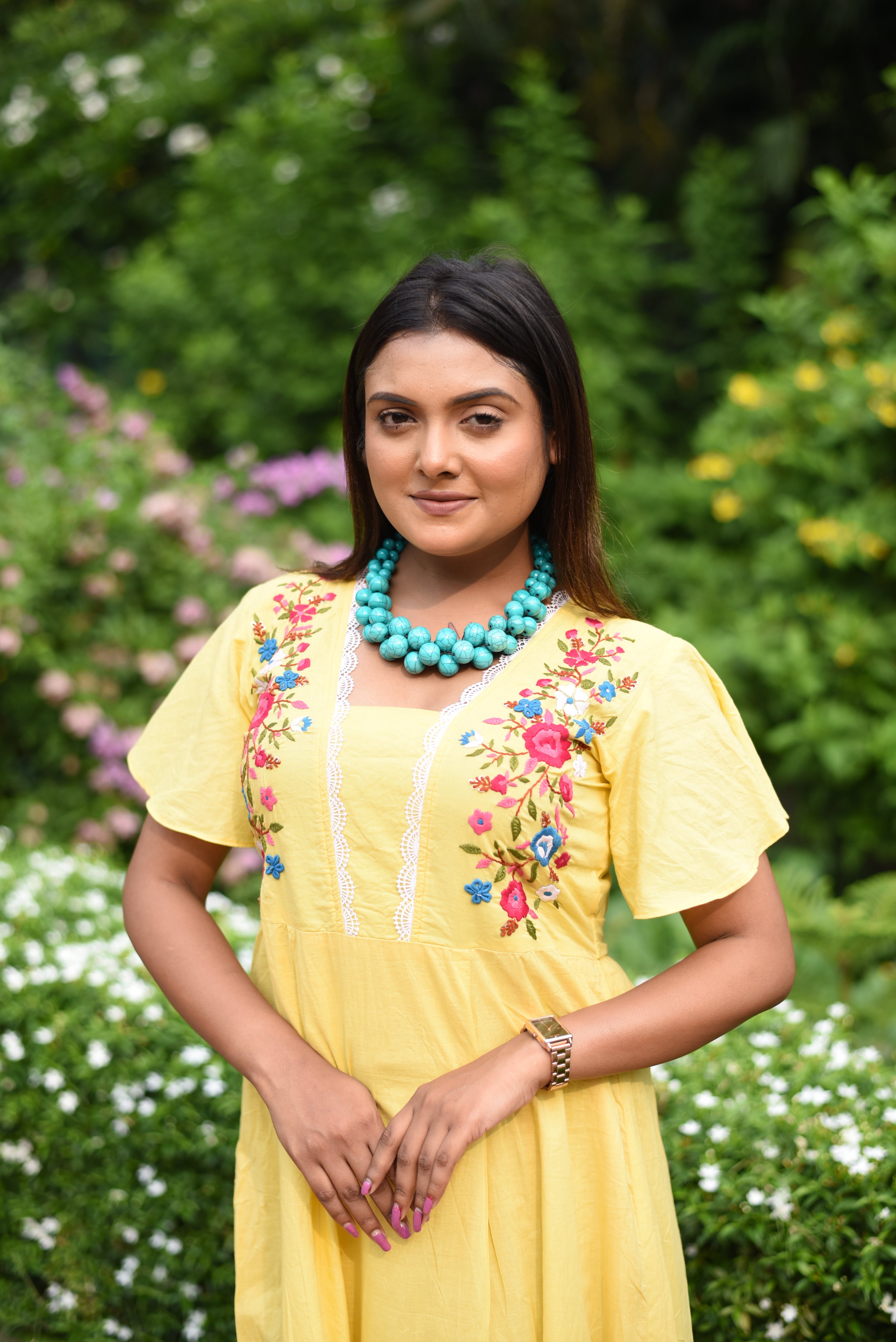 Hand Embroidered Yellow Cotton Dress