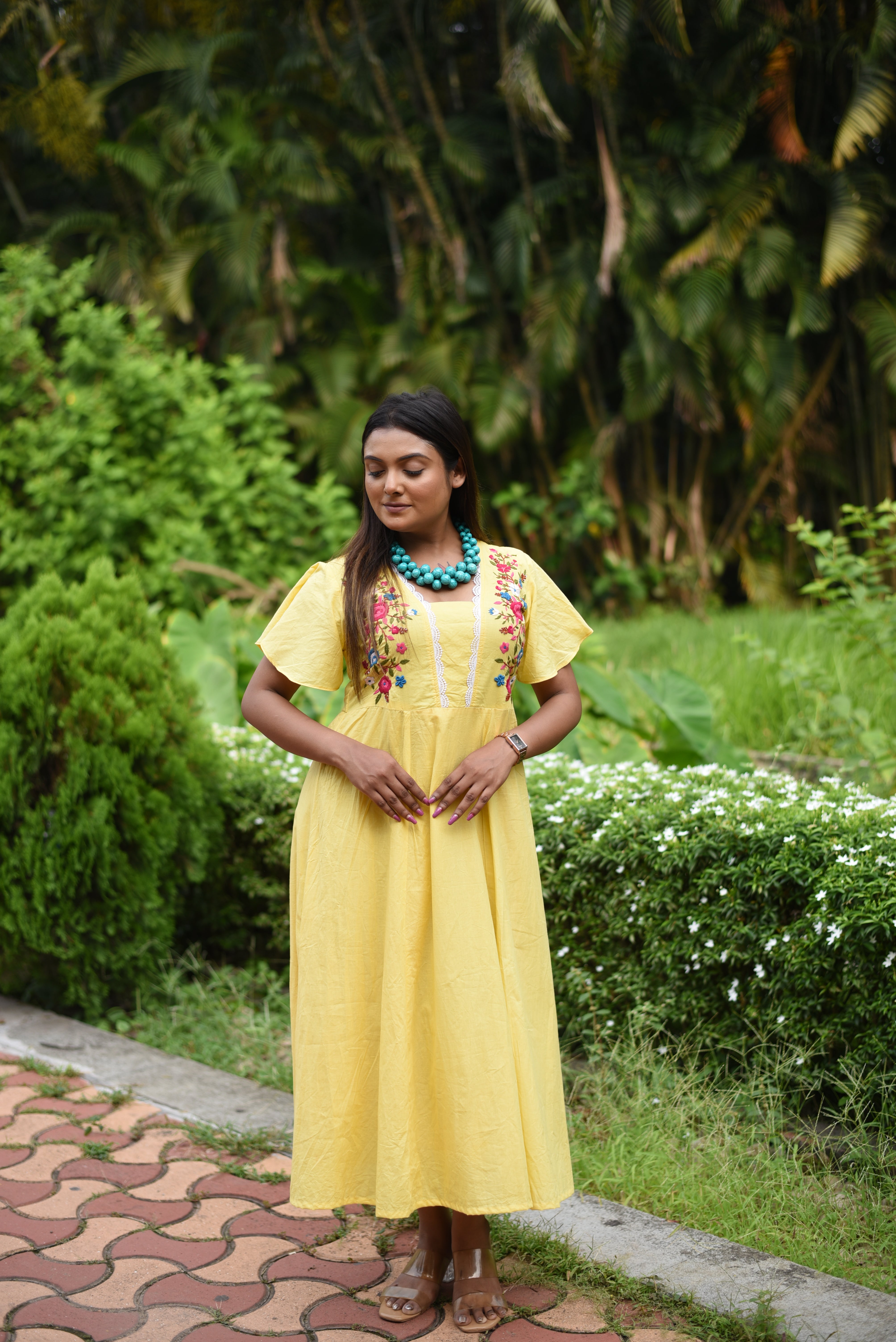 Hand Embroidered Yellow Cotton Dress