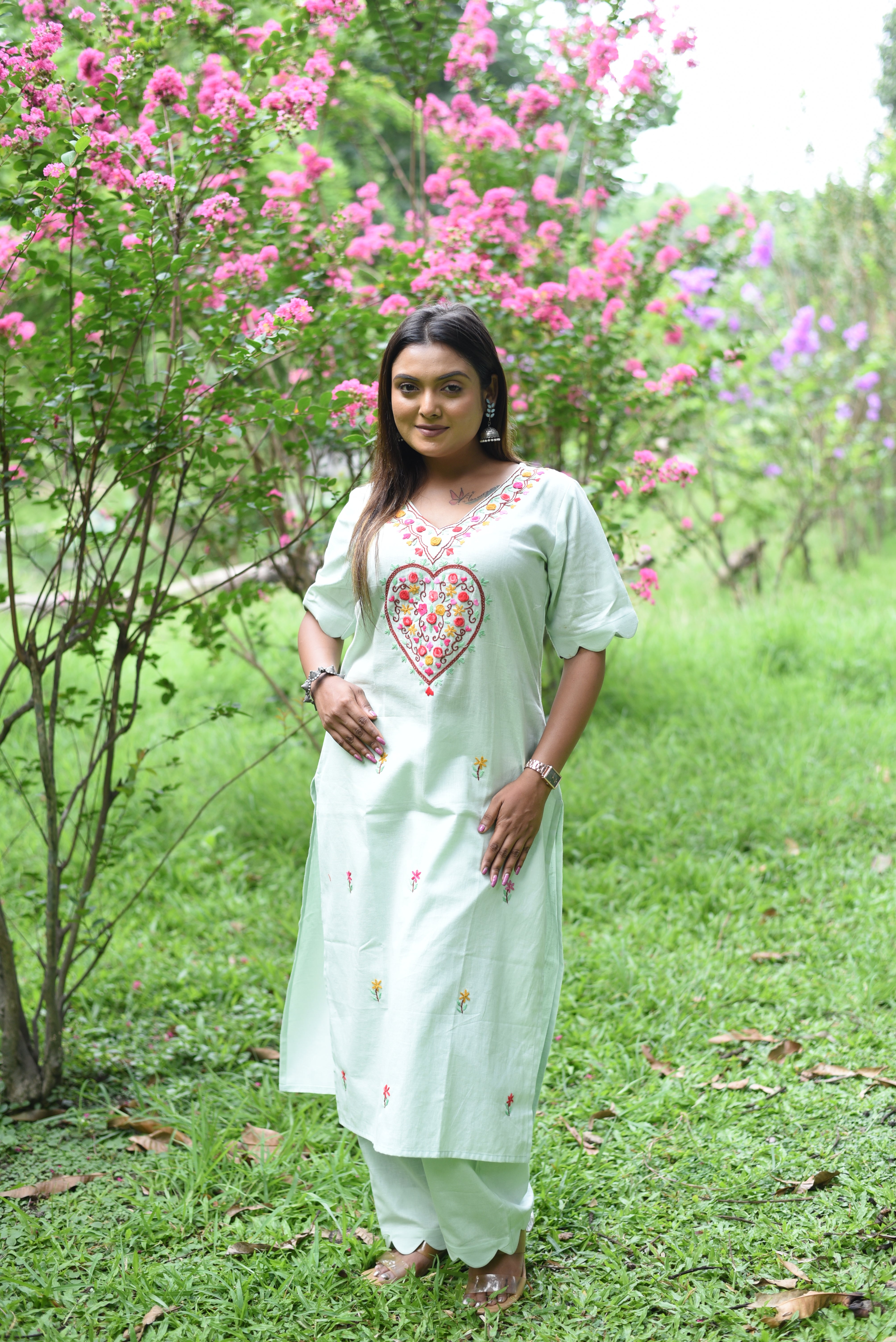 Pastel Mint Hand Embroidered Cotton Co-ord Sets