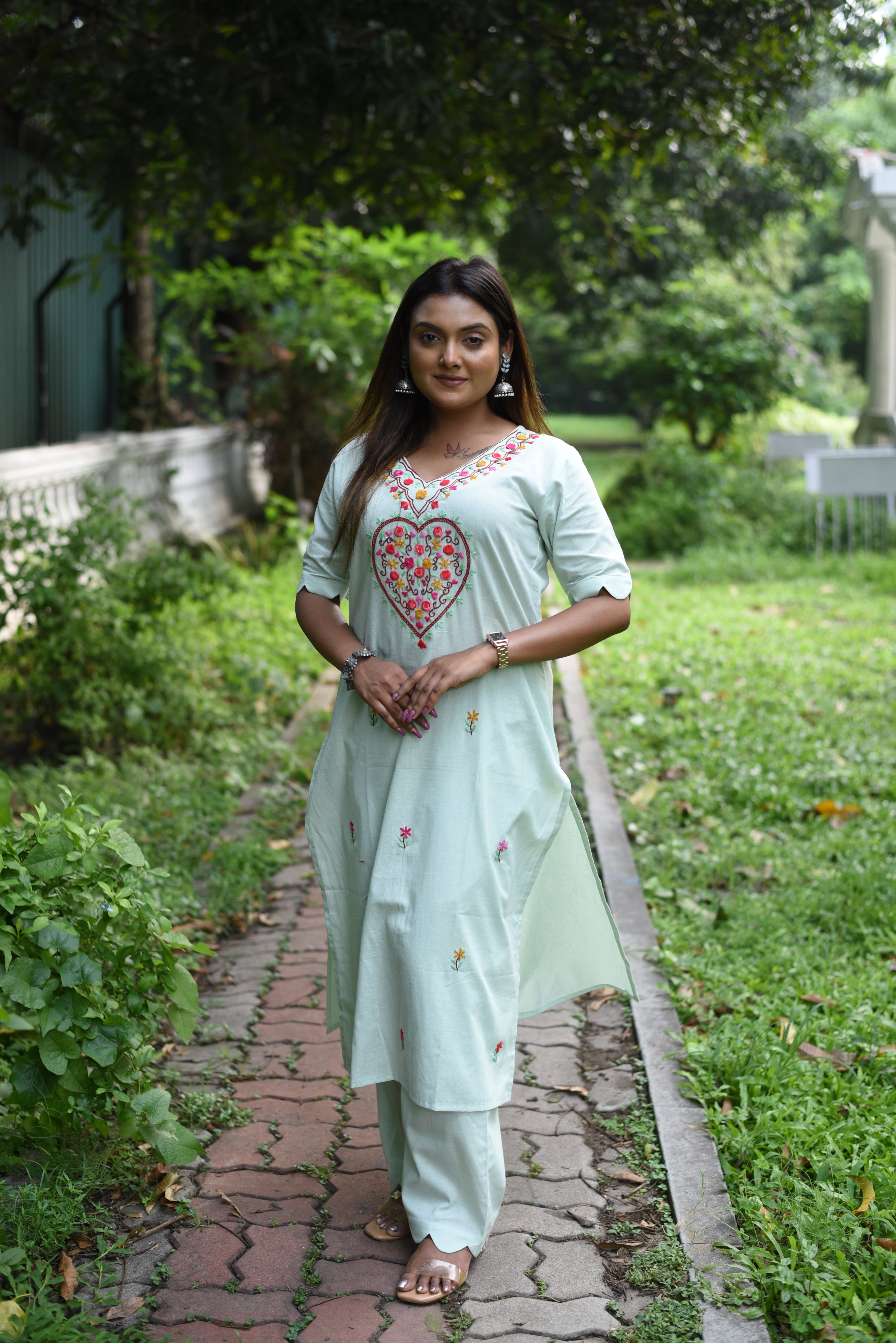 Pastel Mint Hand Embroidered Cotton Co-ord Sets