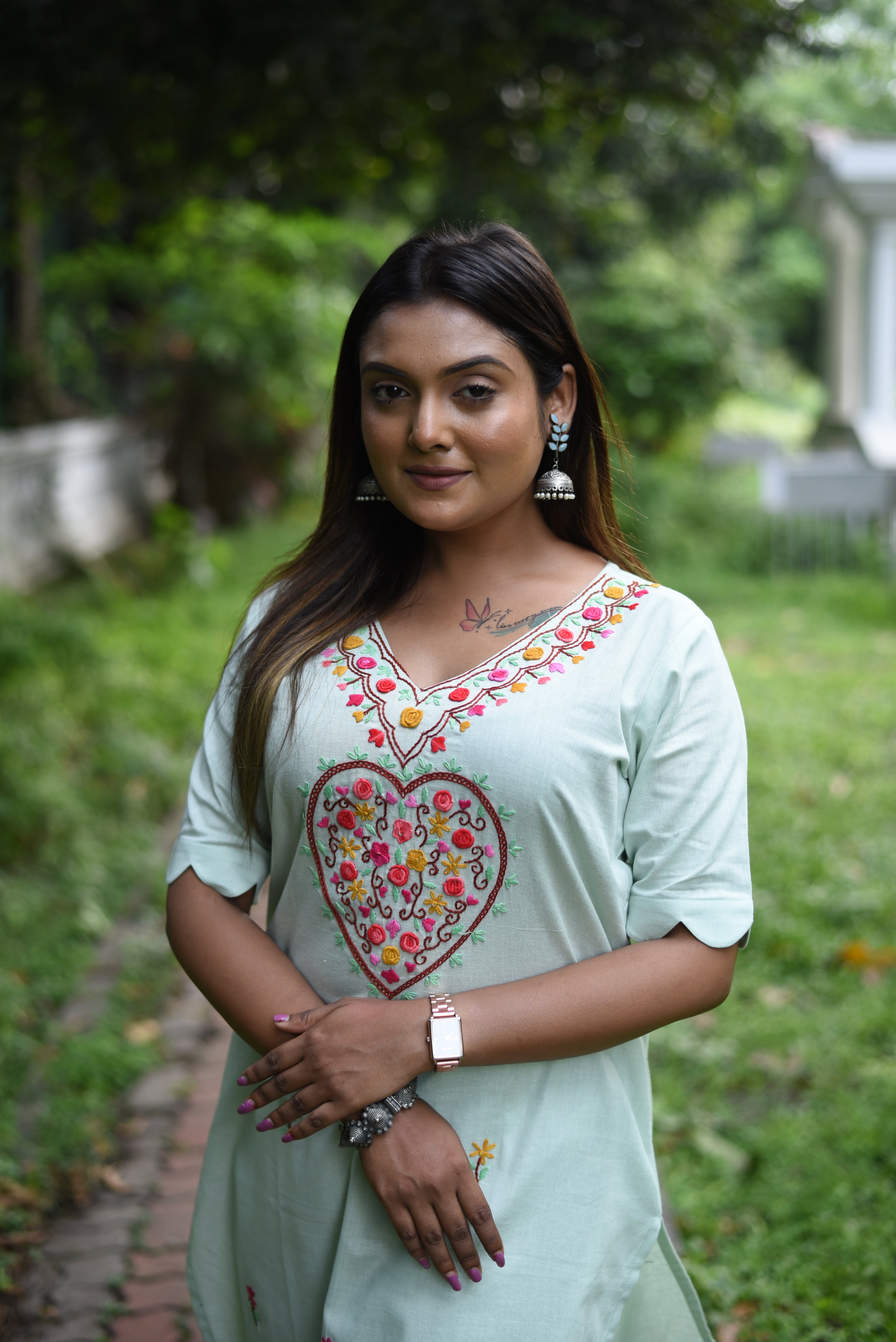 Pastel Mint Hand Embroidered Cotton Co-ord Sets