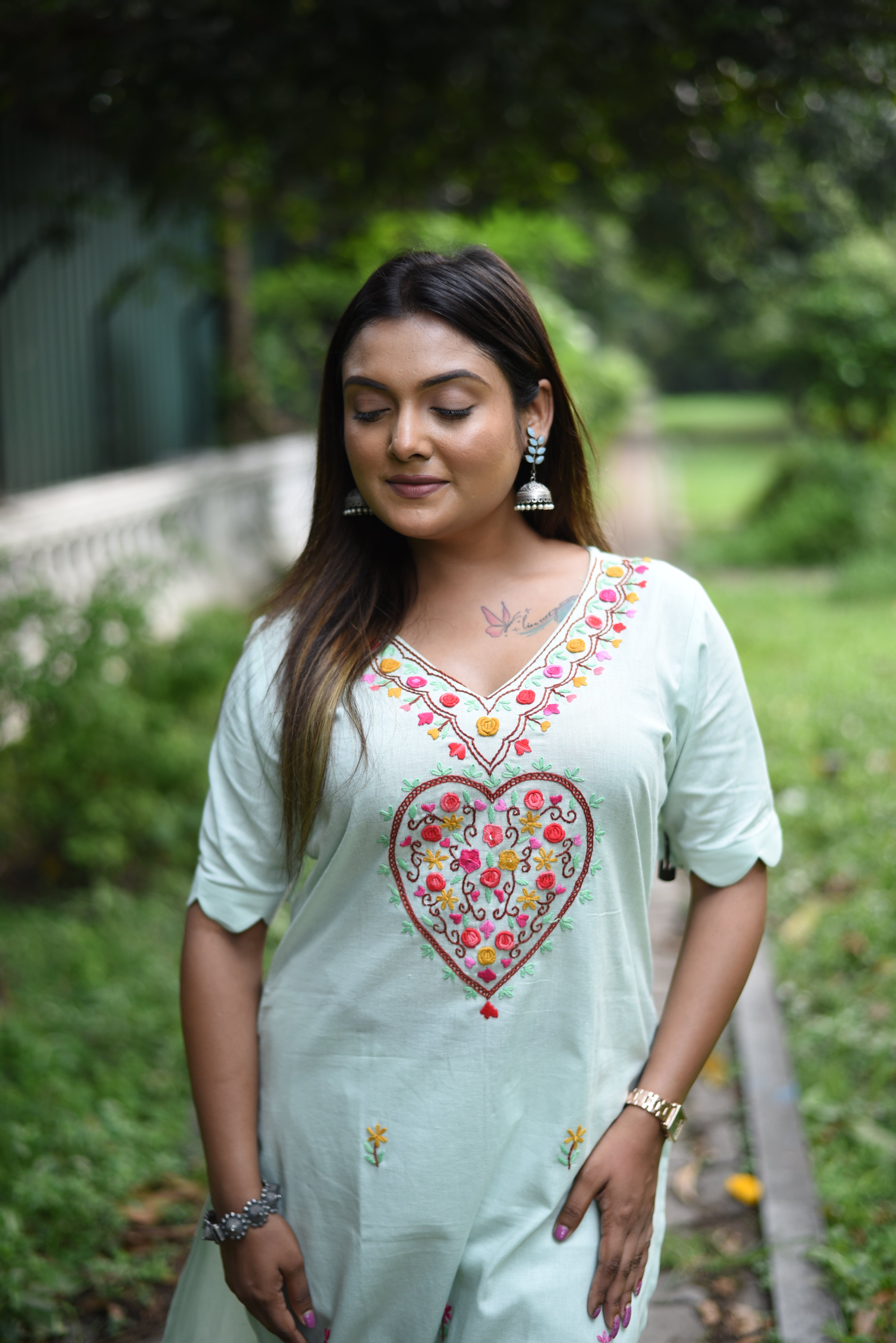 Pastel Mint Hand Embroidered Cotton Co-ord Sets