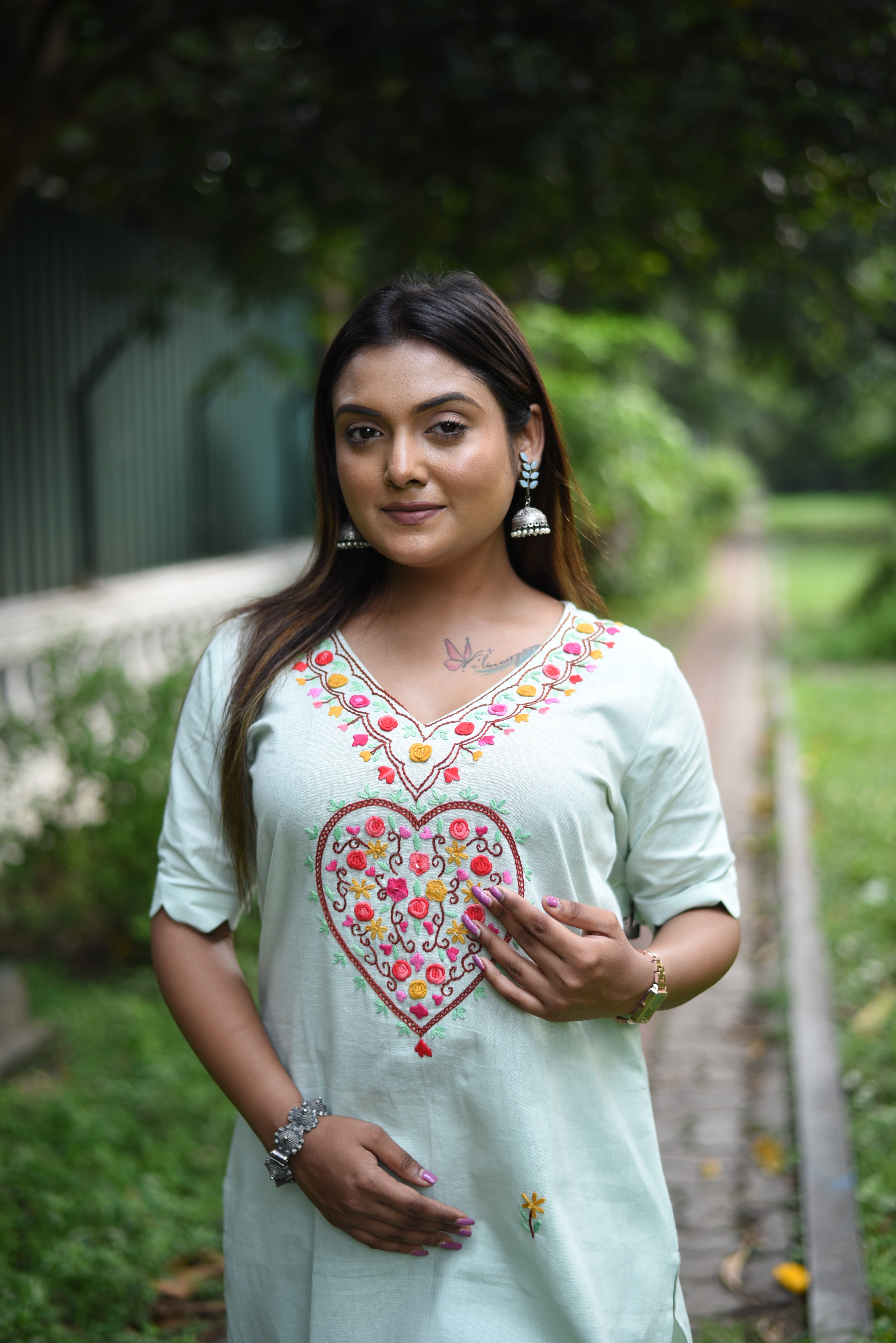 Pastel Mint Hand Embroidered Cotton Co-ord Sets