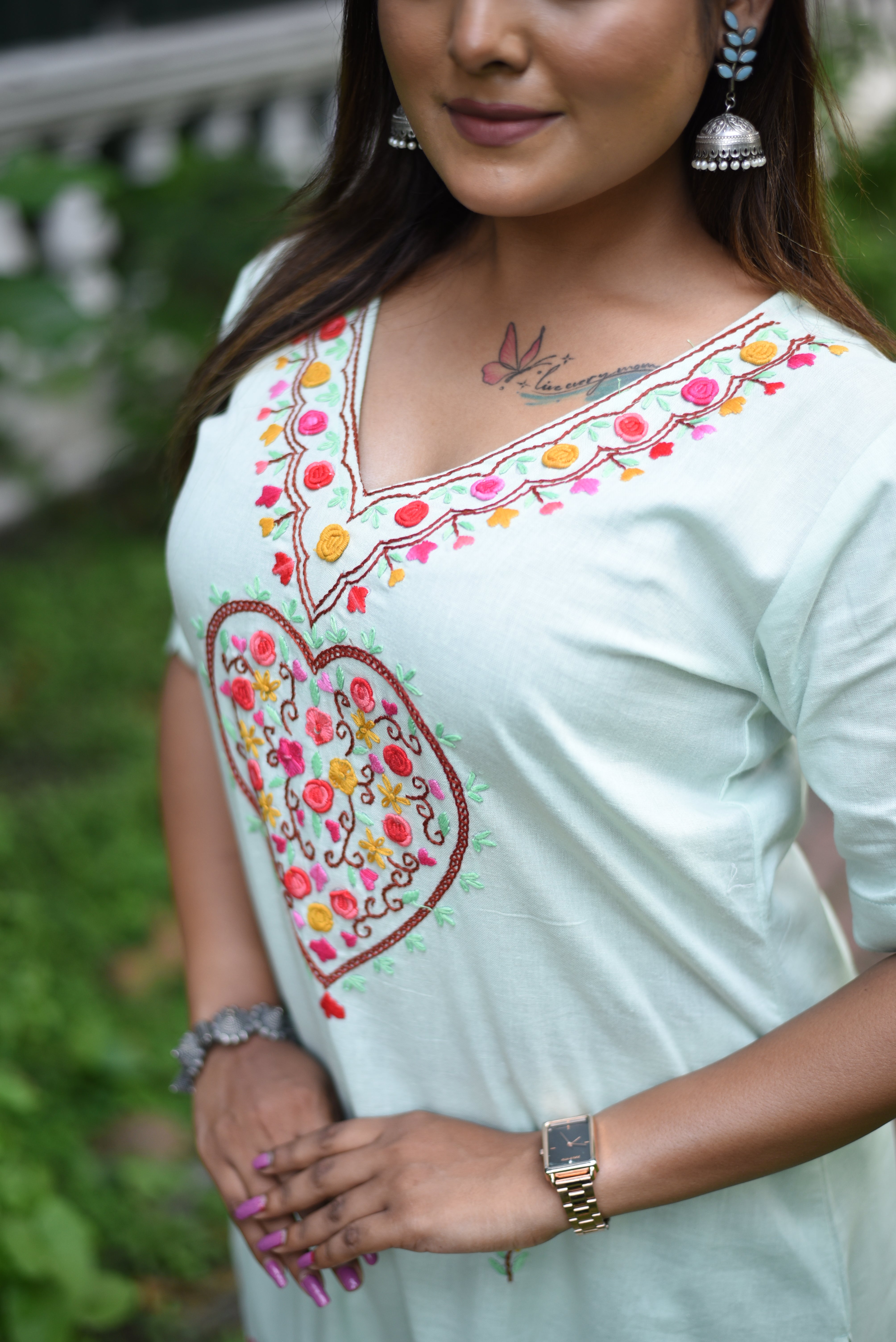 Pastel Mint Hand Embroidered Cotton Co-ord Sets