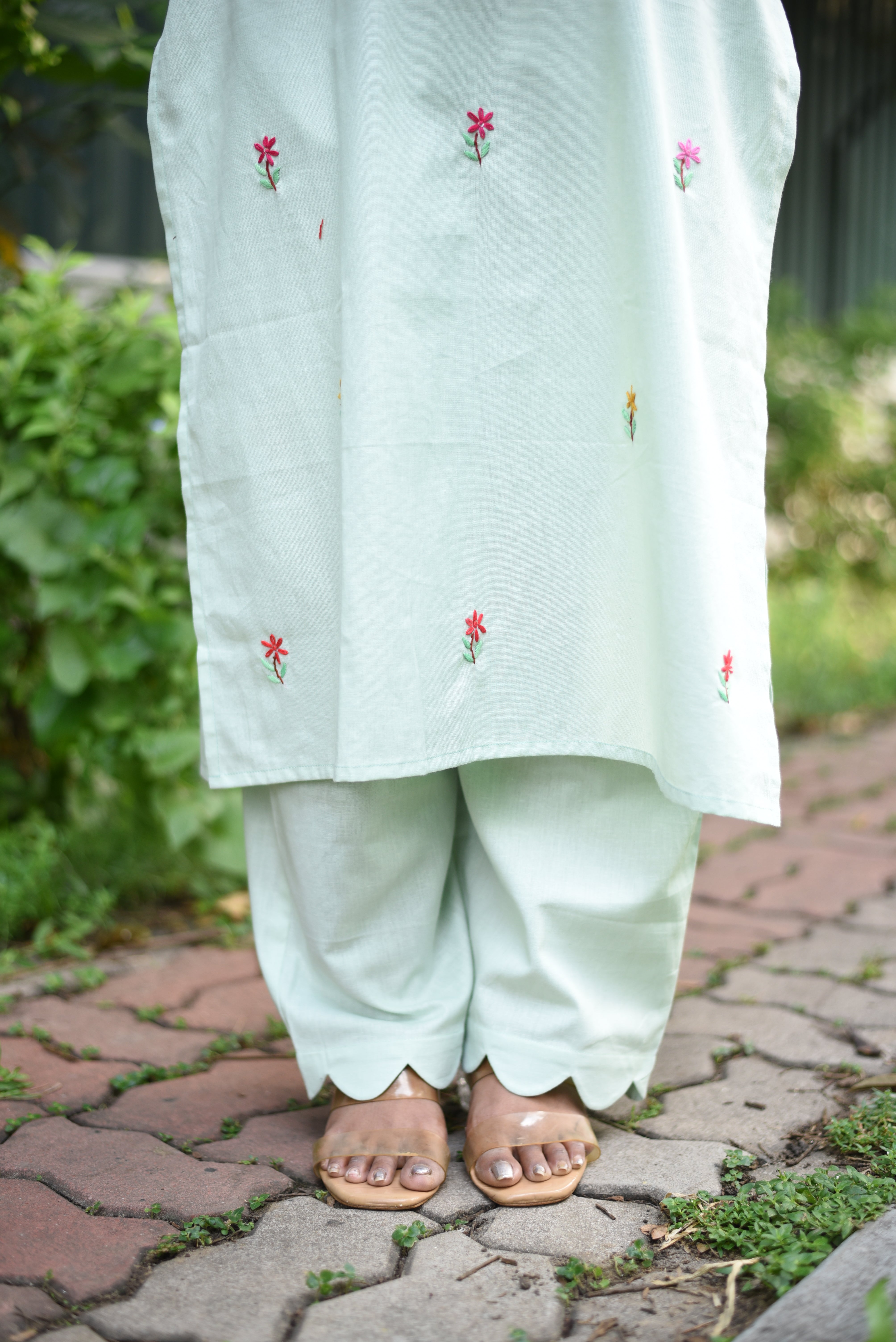 Pastel Mint Hand Embroidered Cotton Co-ord Sets