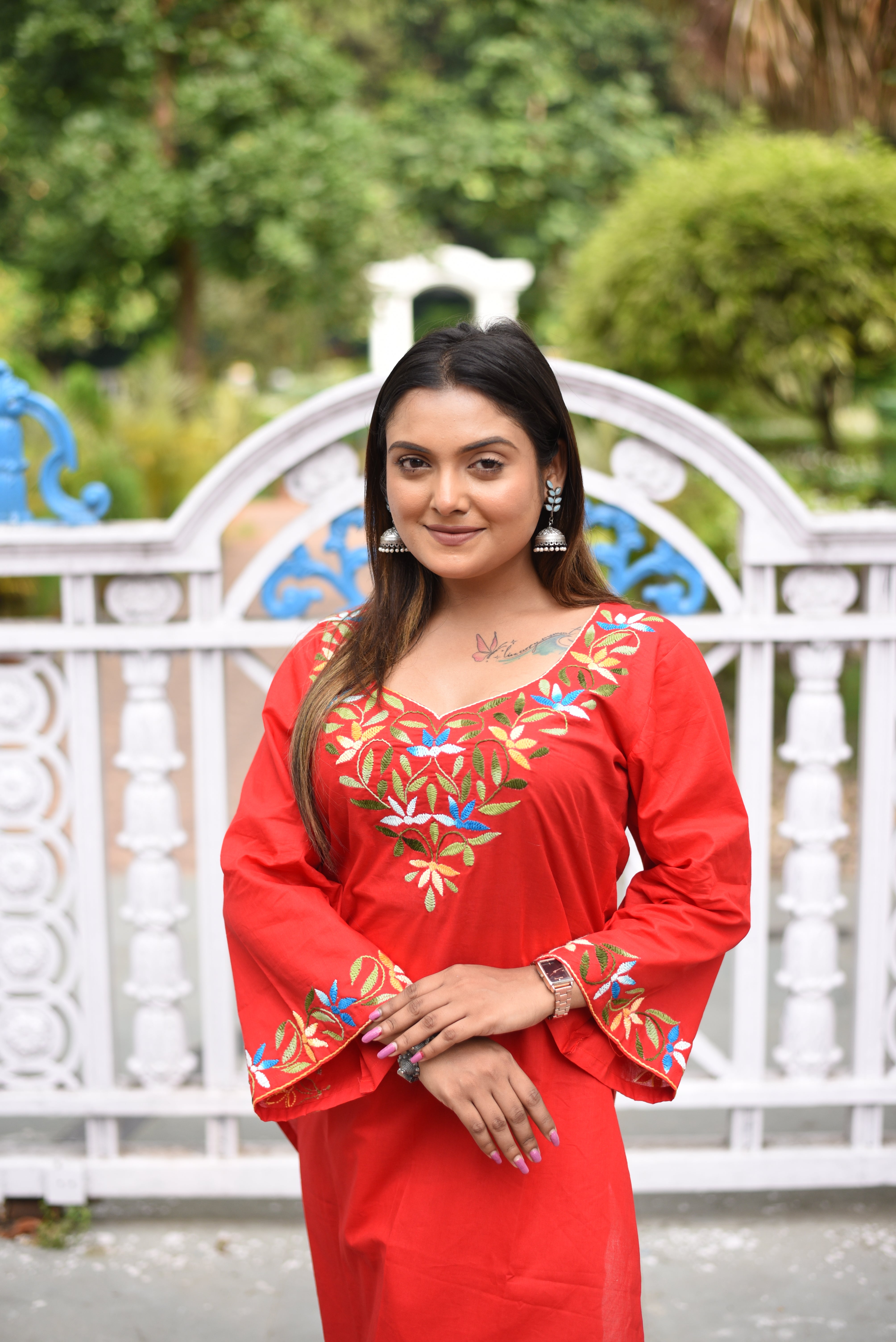 Red Hand Embroidered Cotton Co-ord Sets