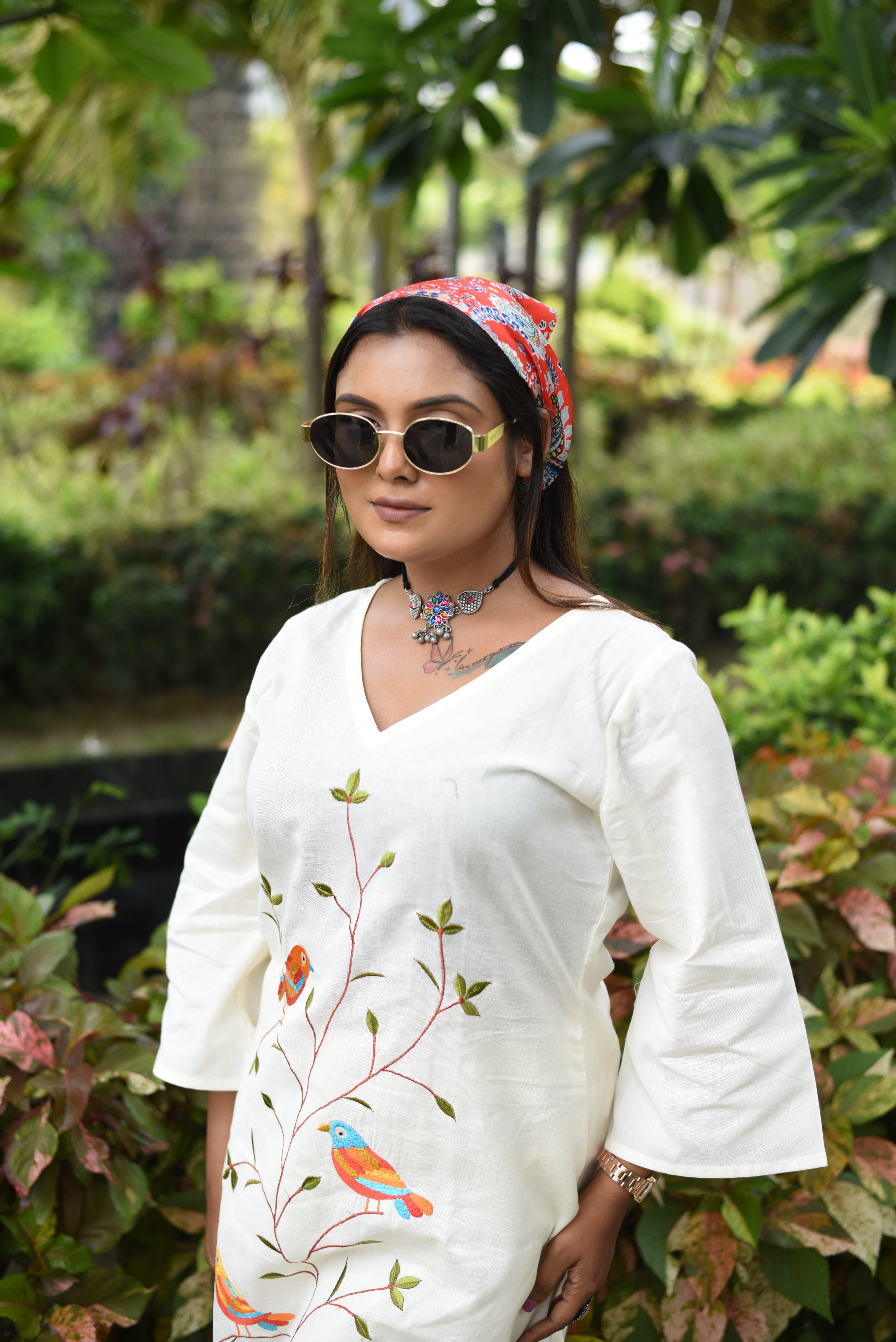 Off White Embroidered Cotton Co-ord Sets