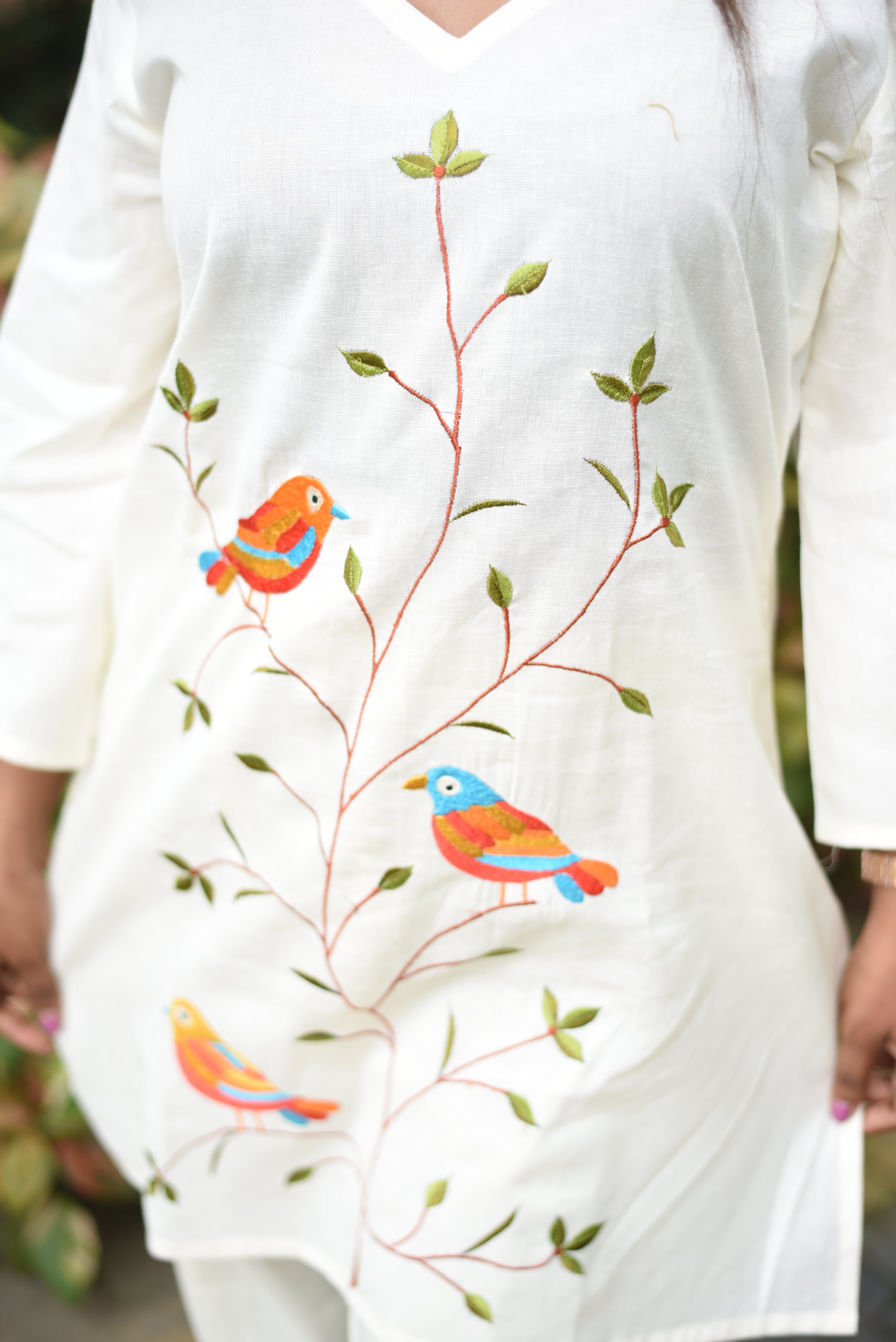 Off White Embroidered Cotton Co-ord Sets