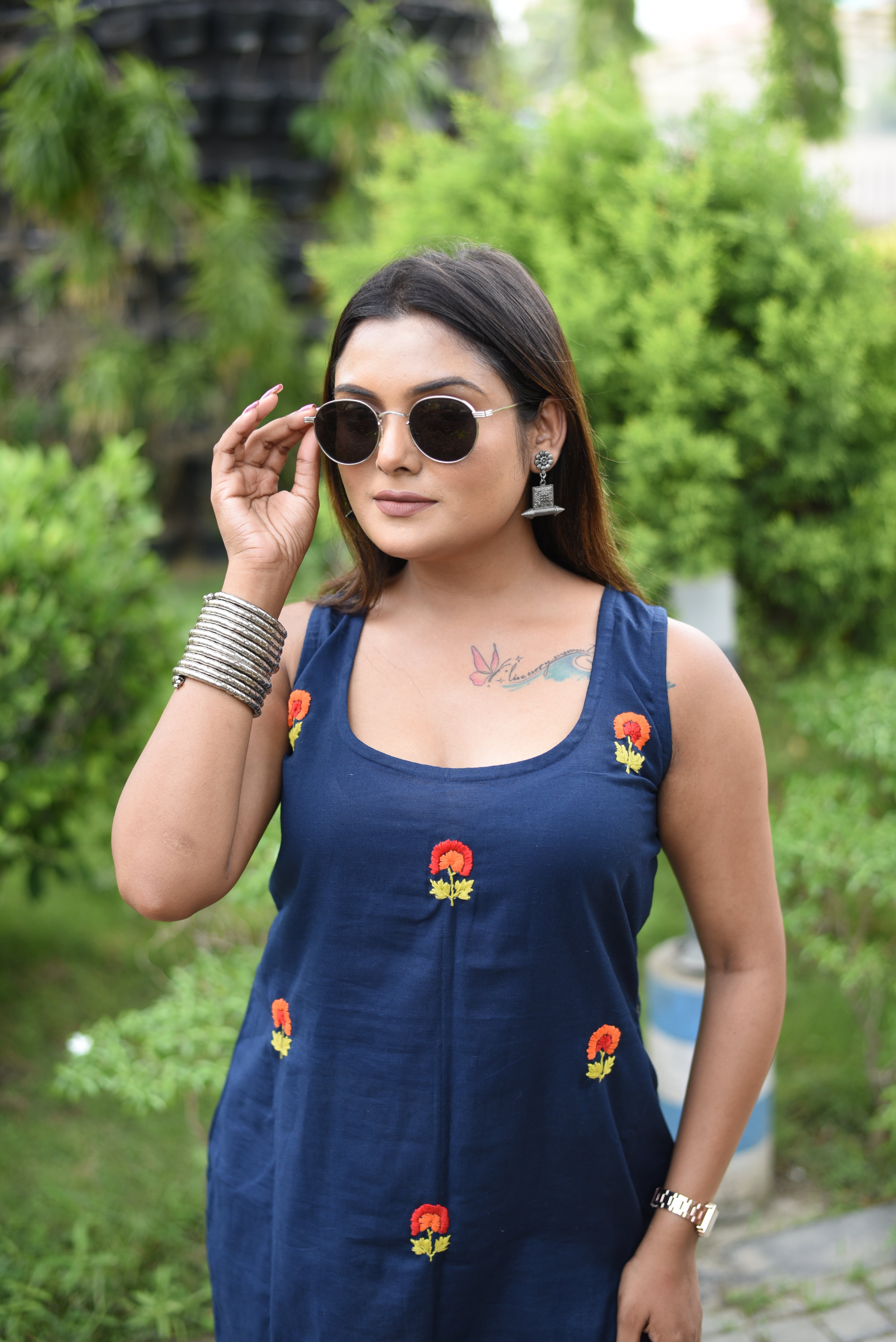 Mid Night Blue Cotton Hand Embroidered Co-ord Sets