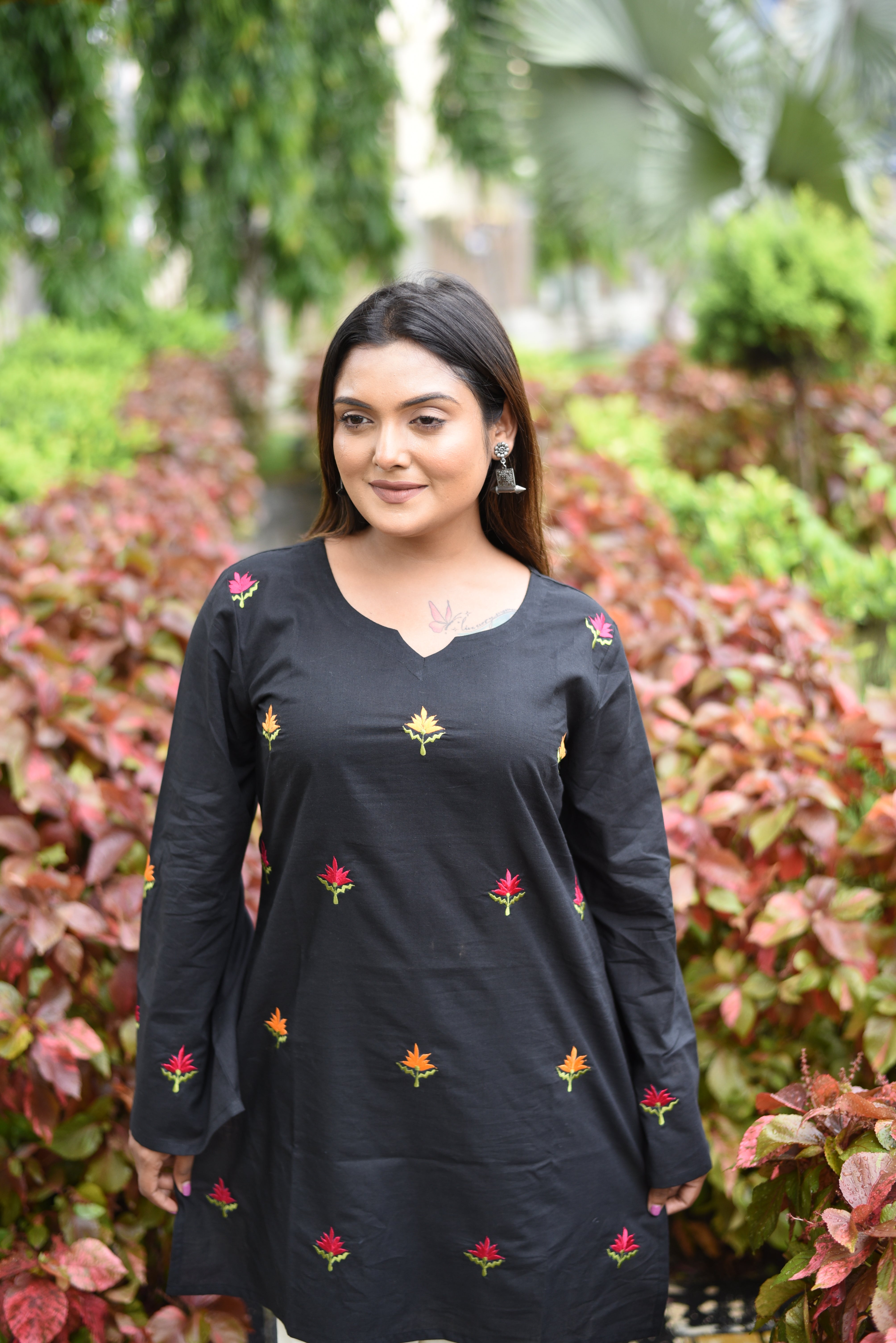 Black Floral Embroidered Cotton Co-ord Sets
