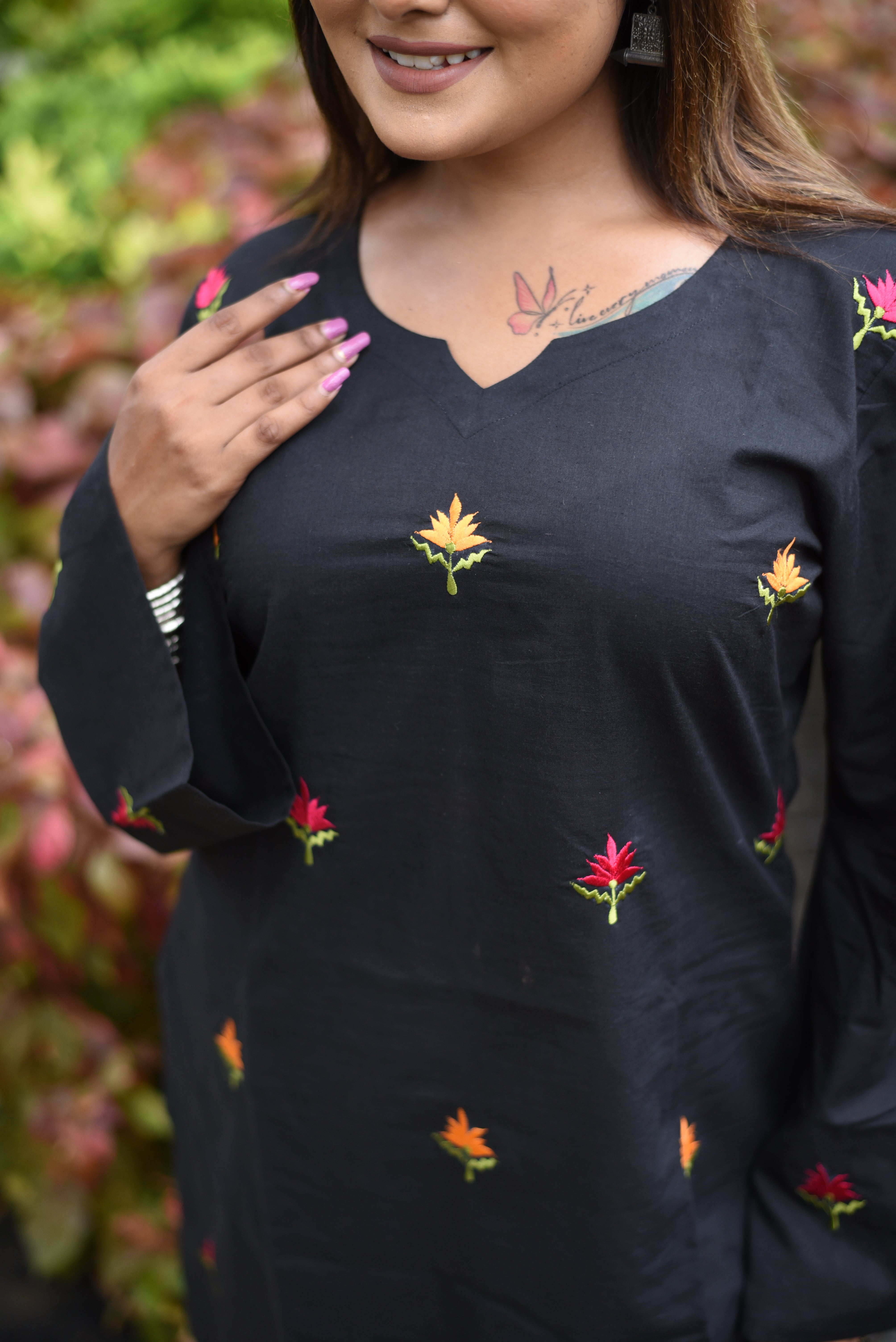 Black Floral Embroidered Cotton Co-ord Sets