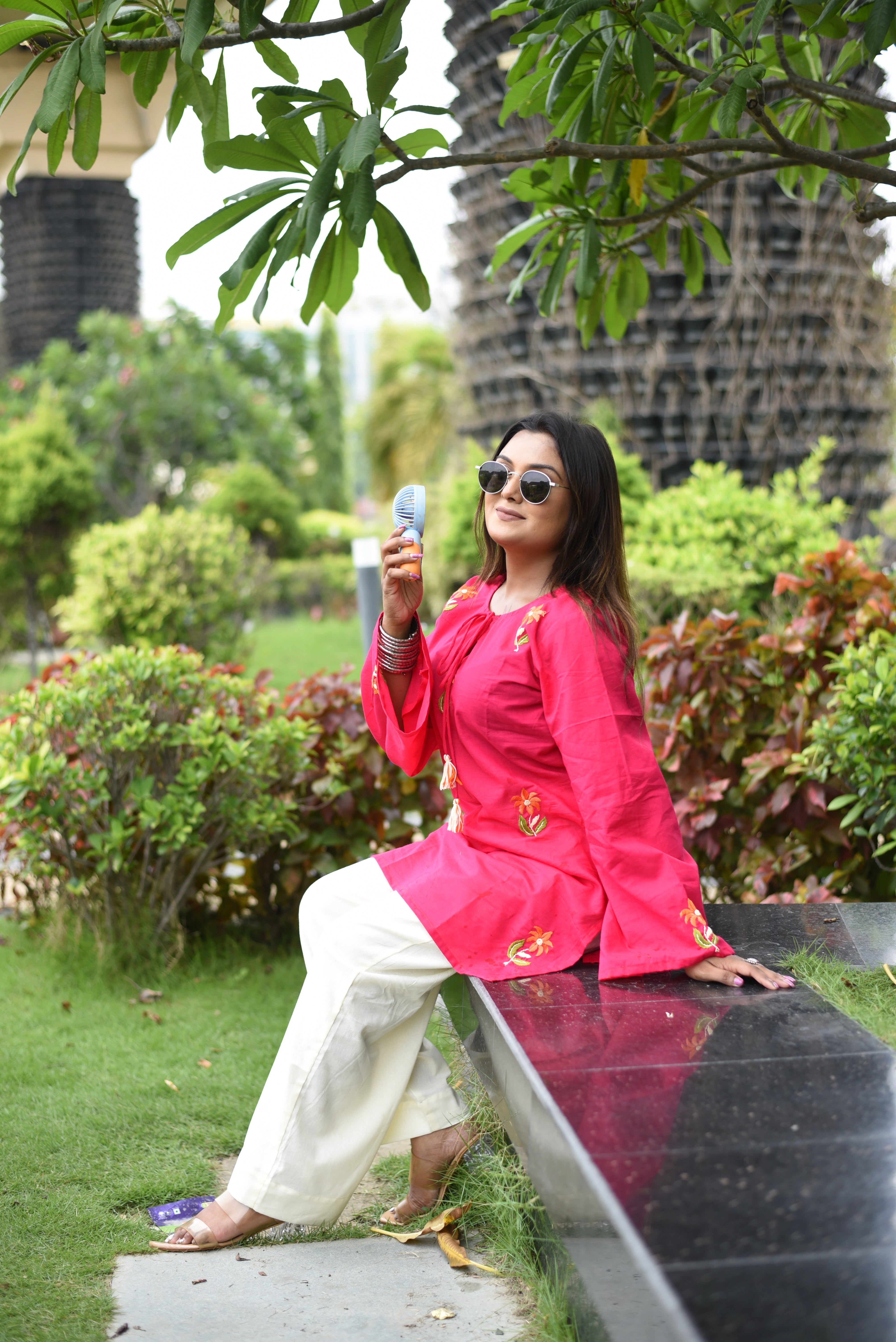 Pink Hand Embroidered Cotton Co-Ord Sets