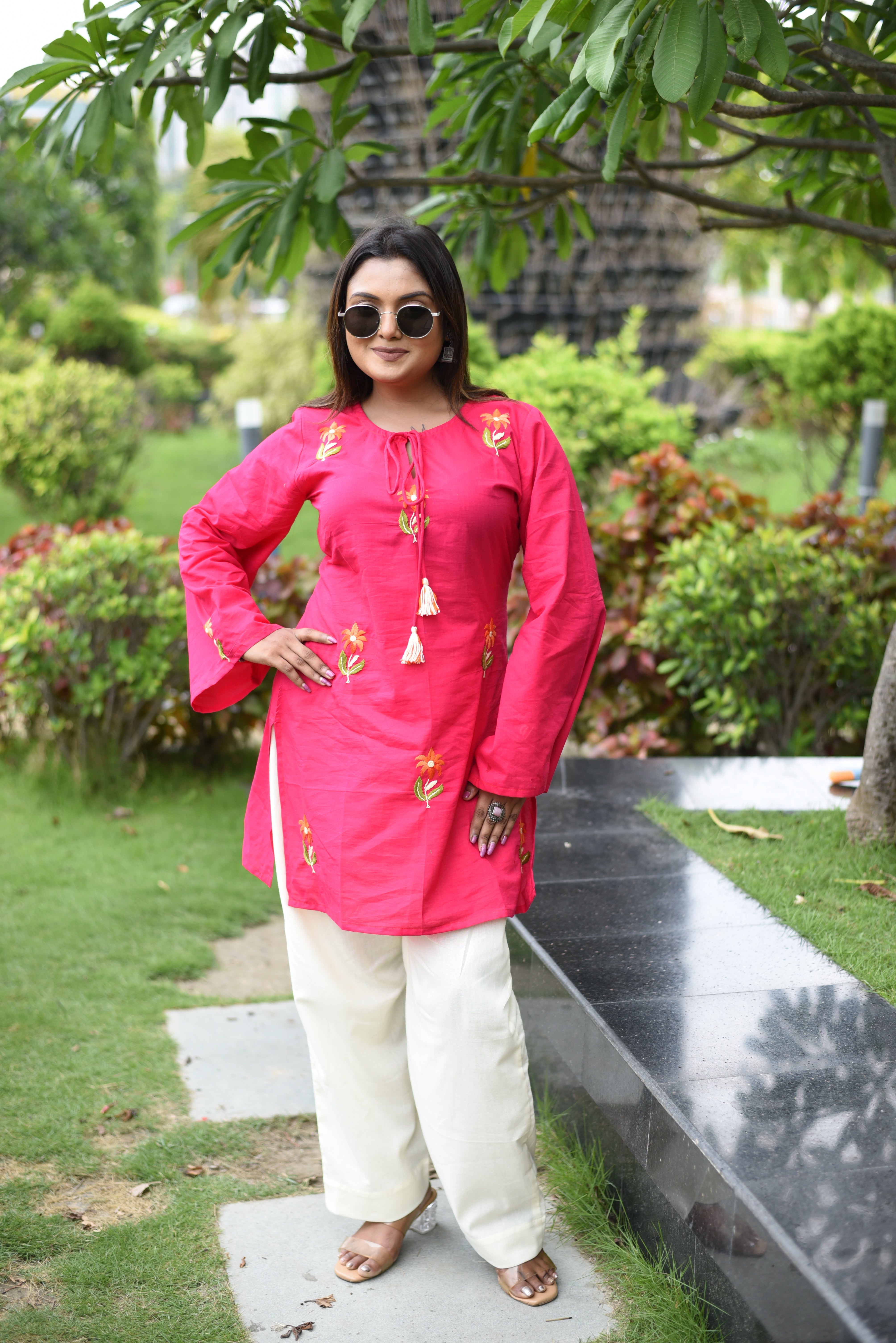 Pink Hand Embroidered Cotton Co-Ord Sets