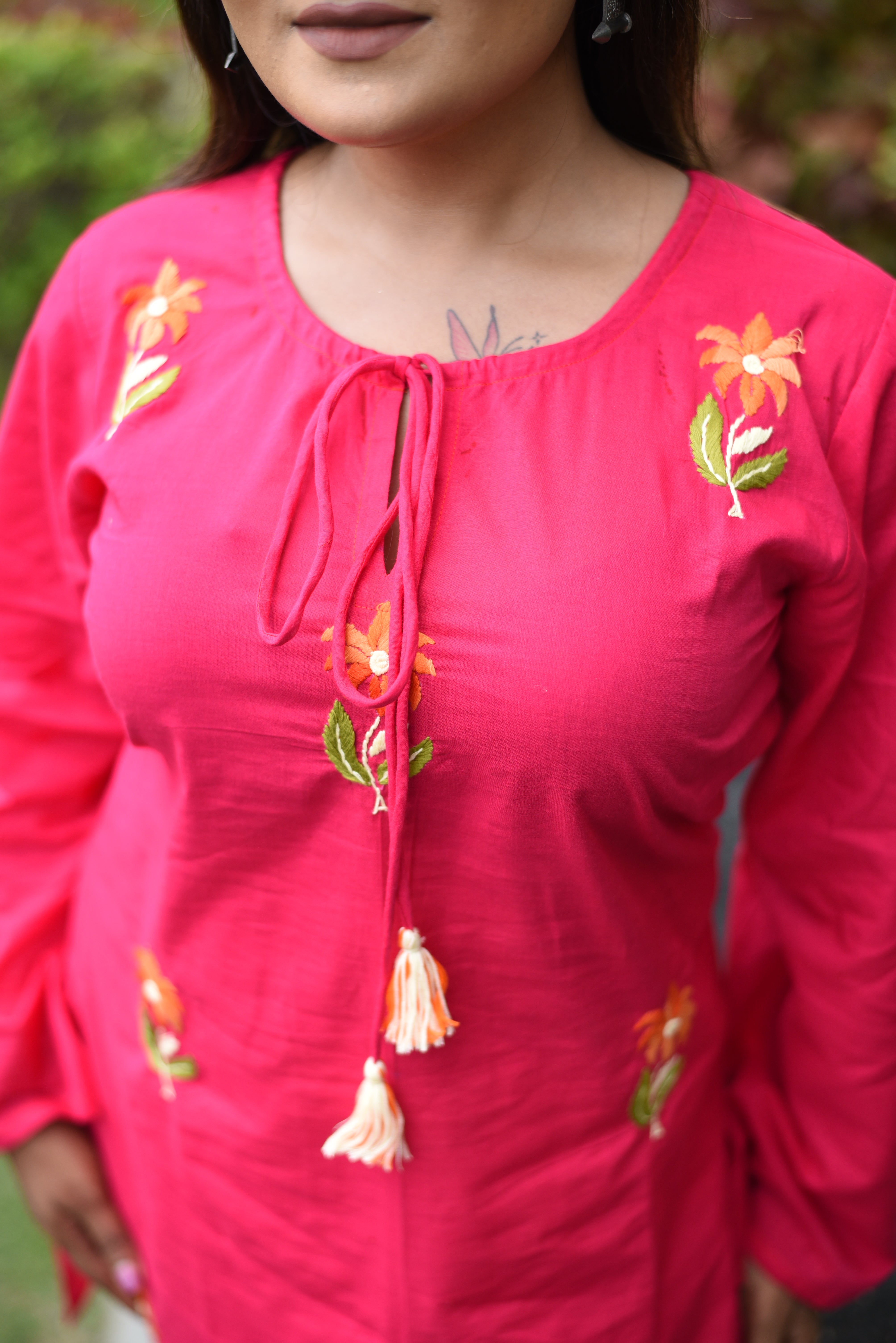 Pink Hand Embroidered Cotton Co-Ord Sets