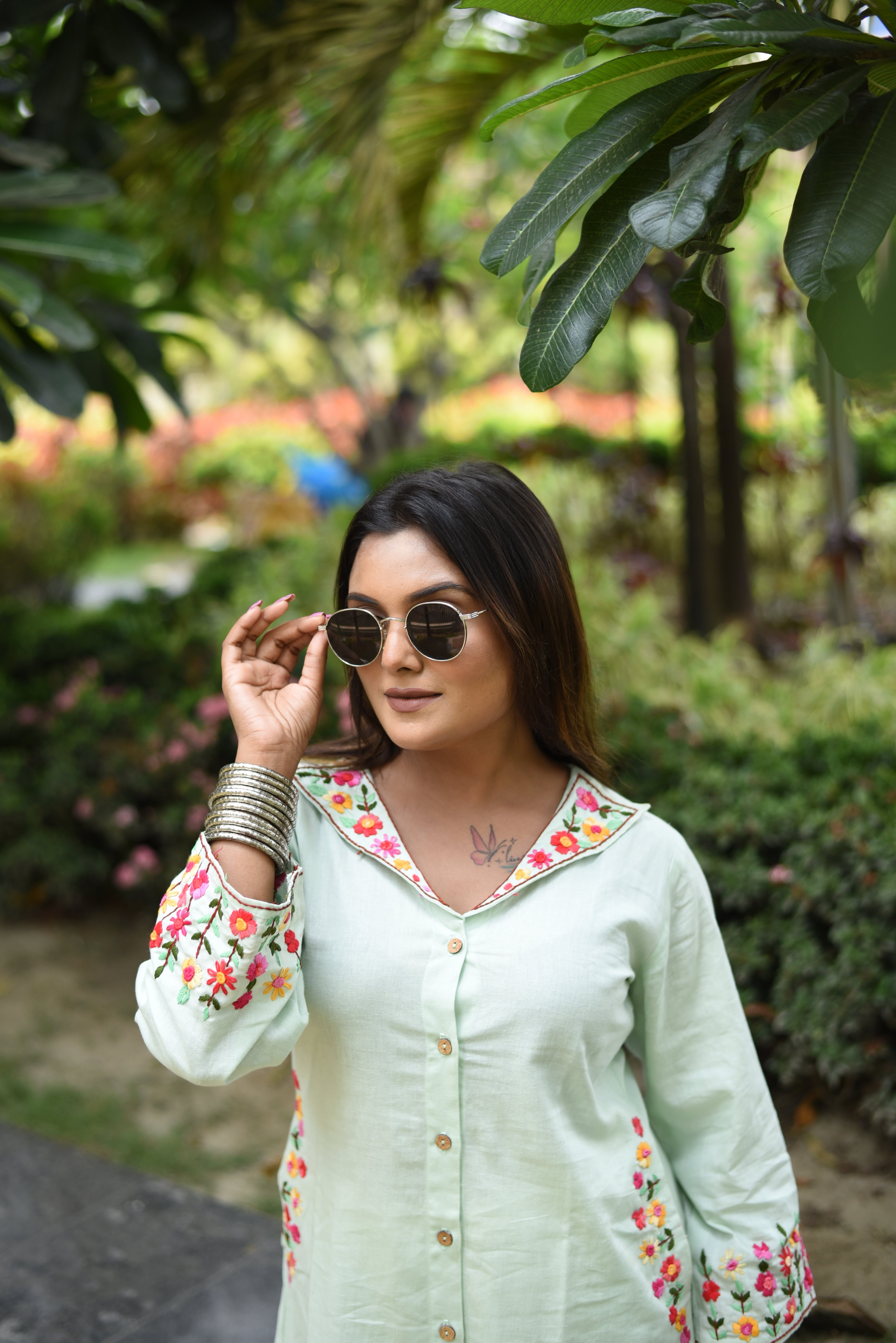 Pastel Mint Cotton Hand Embroidered Kurta