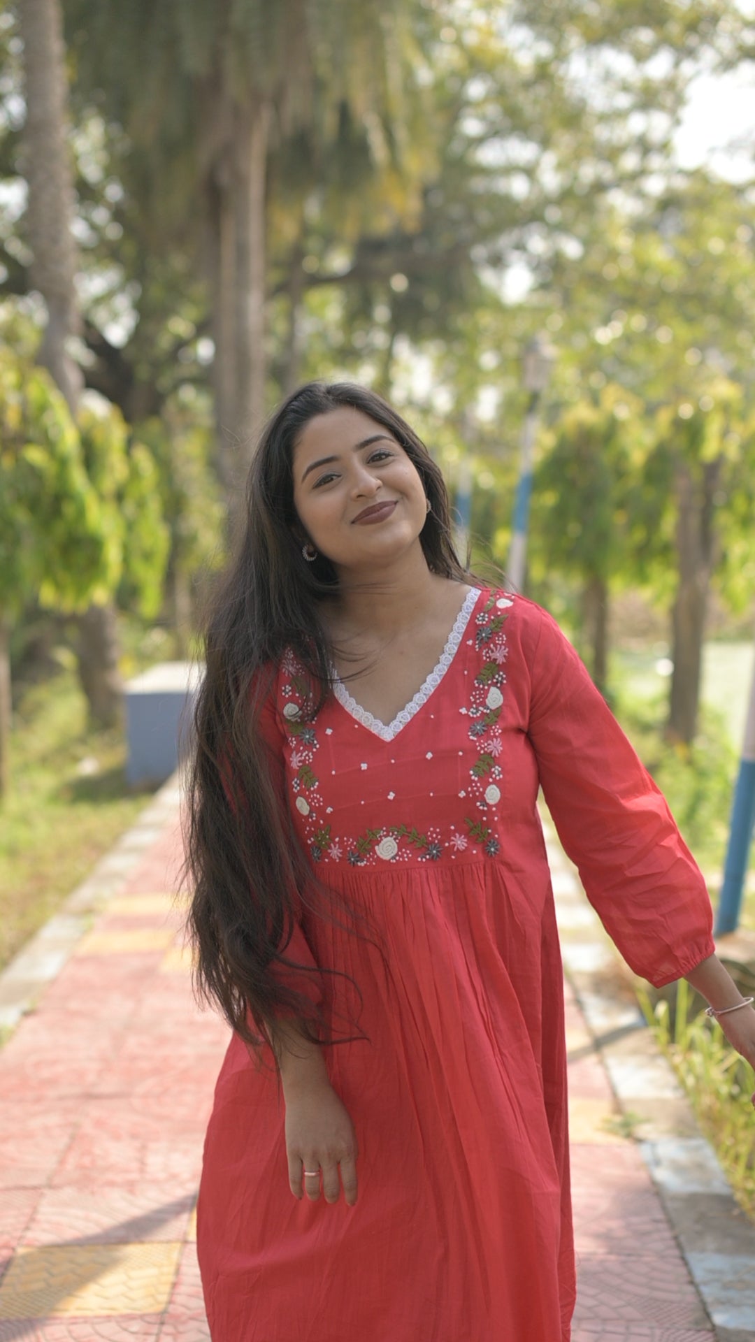 Red Hand Embroidered Dress
